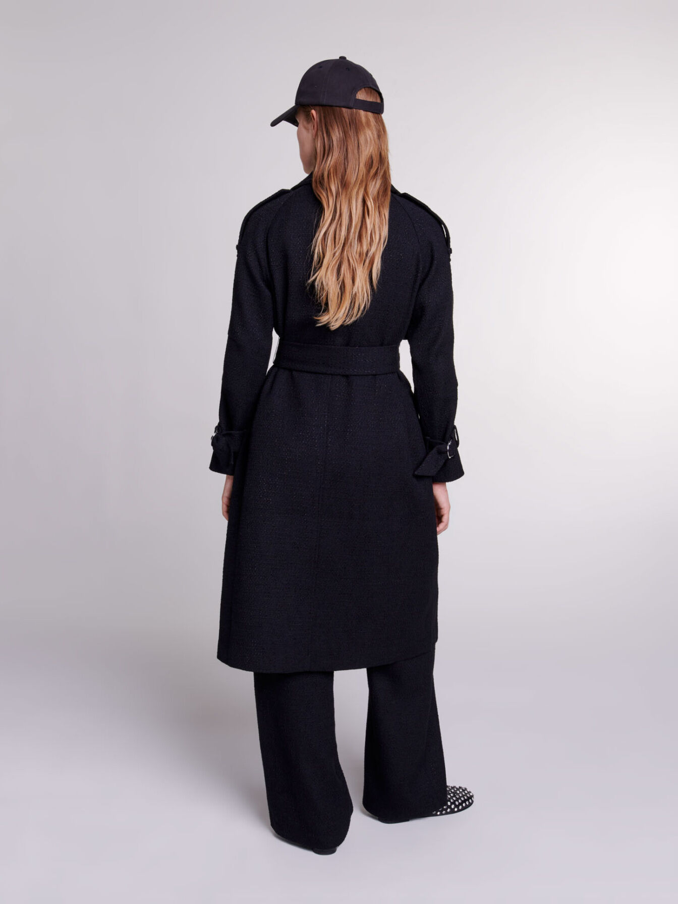 Tweed trench coat Black / Gray For Women | Maje