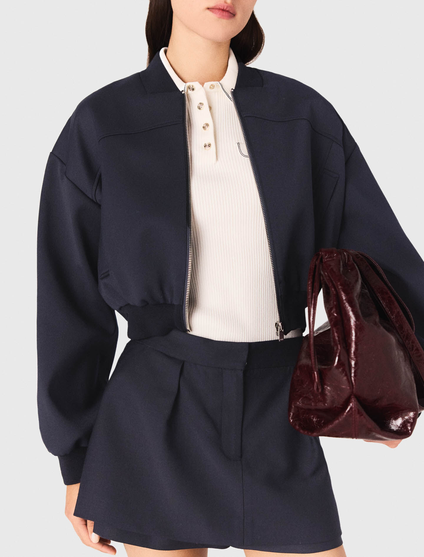 桃*様 80s short wool bomber jacket Vintage 80s Multi-Color Patchwork Suede Leather Bomber