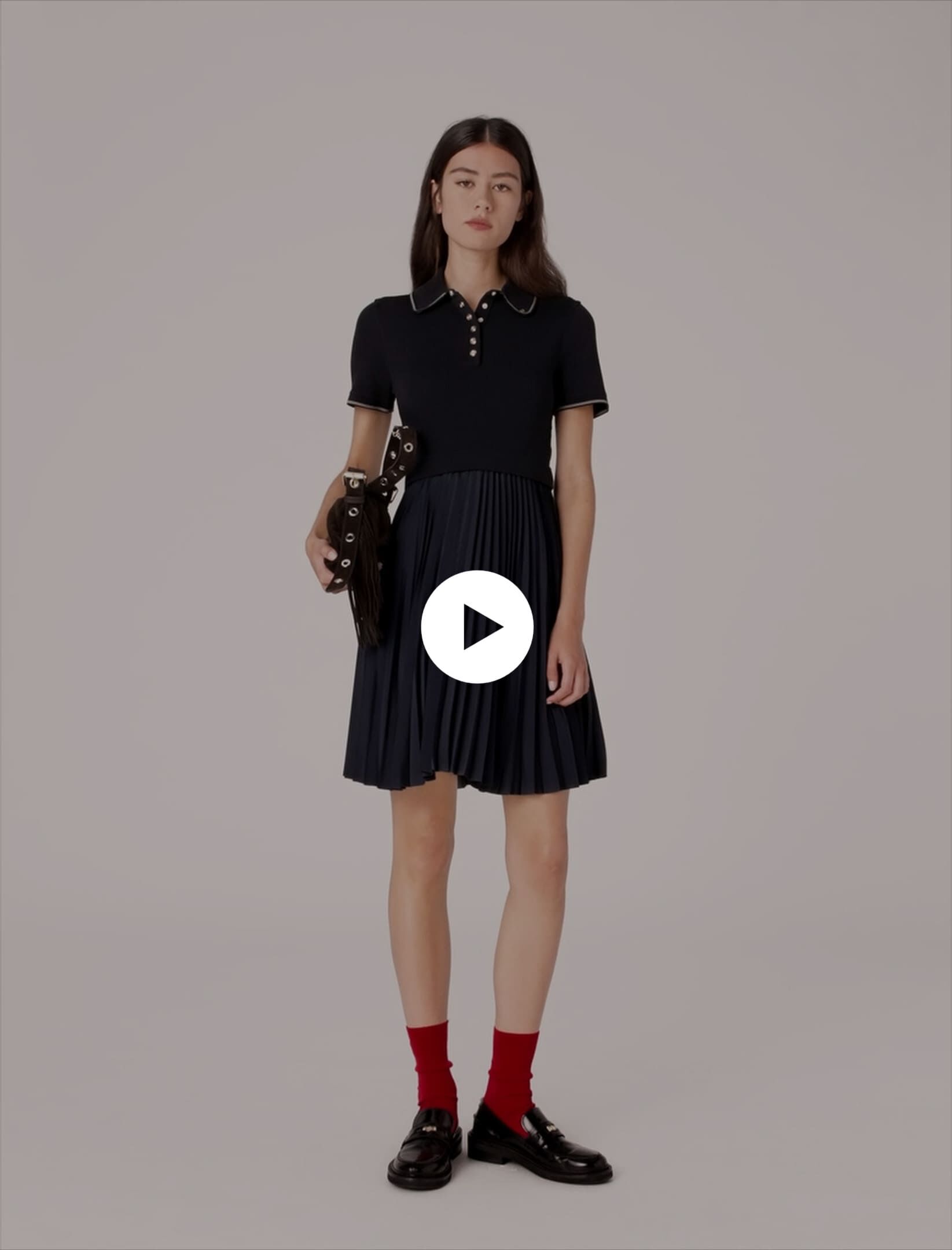 Mini pleated polo collar dress Blue For Women | Maje