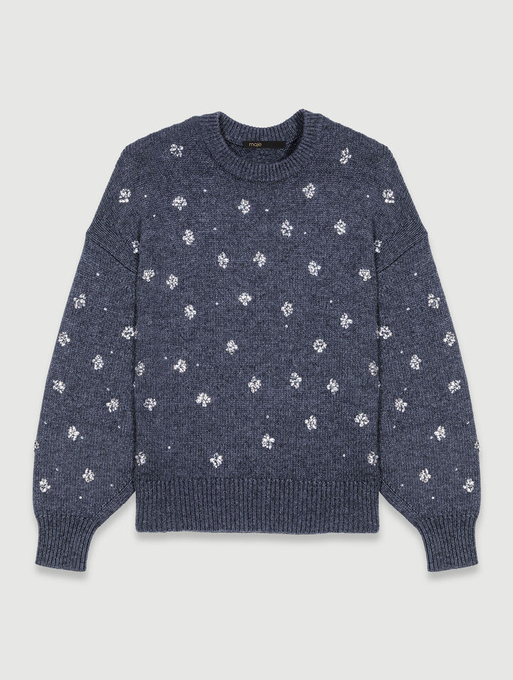 Knitted jumper with rhinestones