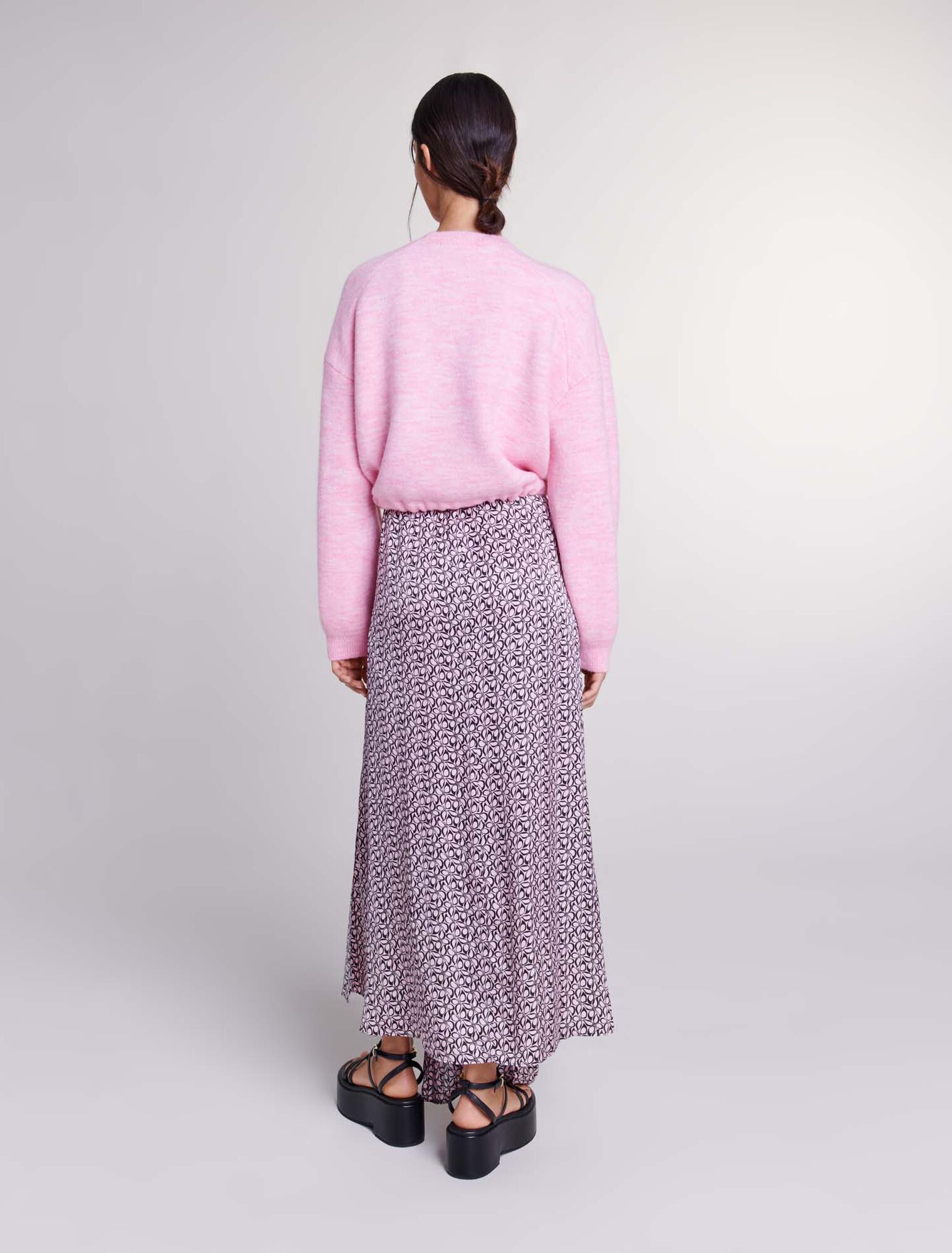 Cropped knit jumper with drawstring