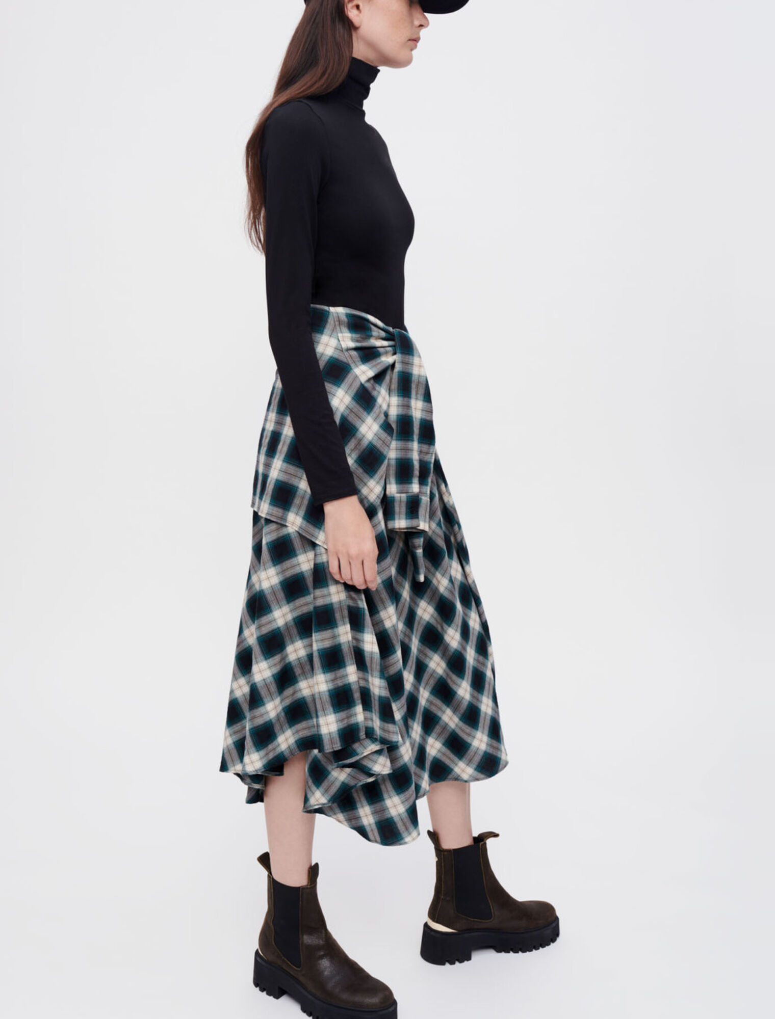 Mixed-material trompe l'oeil dress