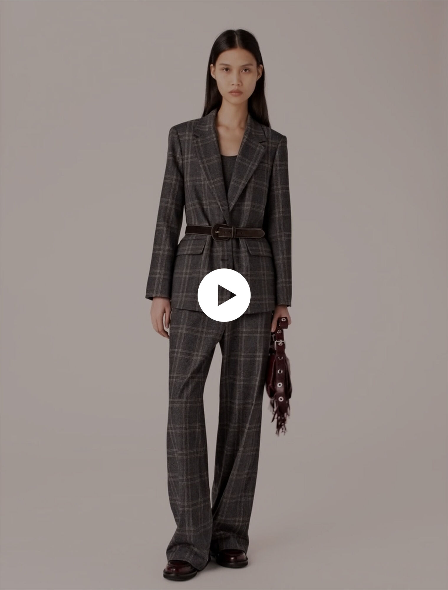 Checkered belted suit jacket
