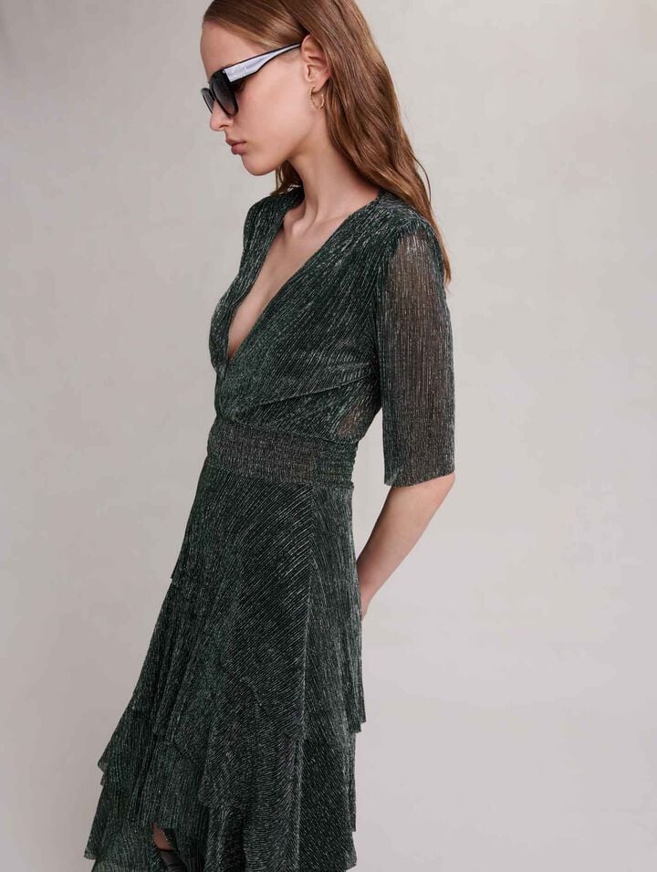Stretch lurex fabric dress with ruffles