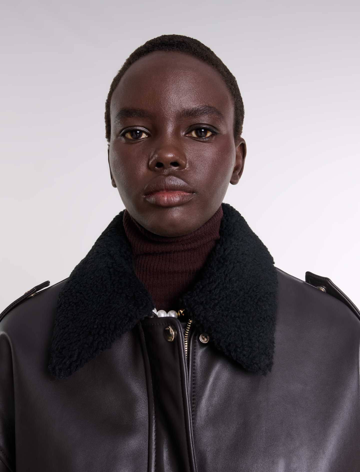 Oversized leather jacket Brown For Women | Maje