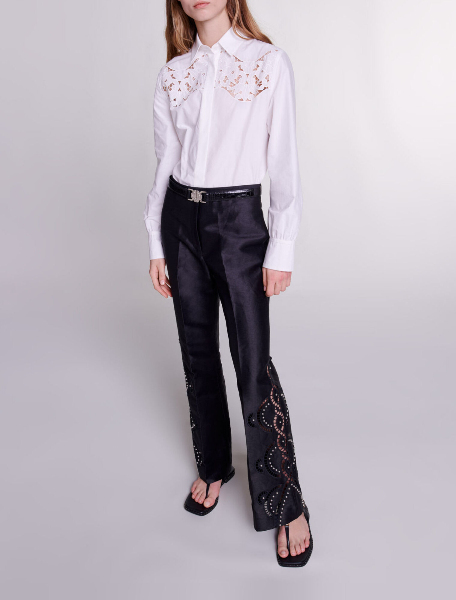 Openwork flared trousers