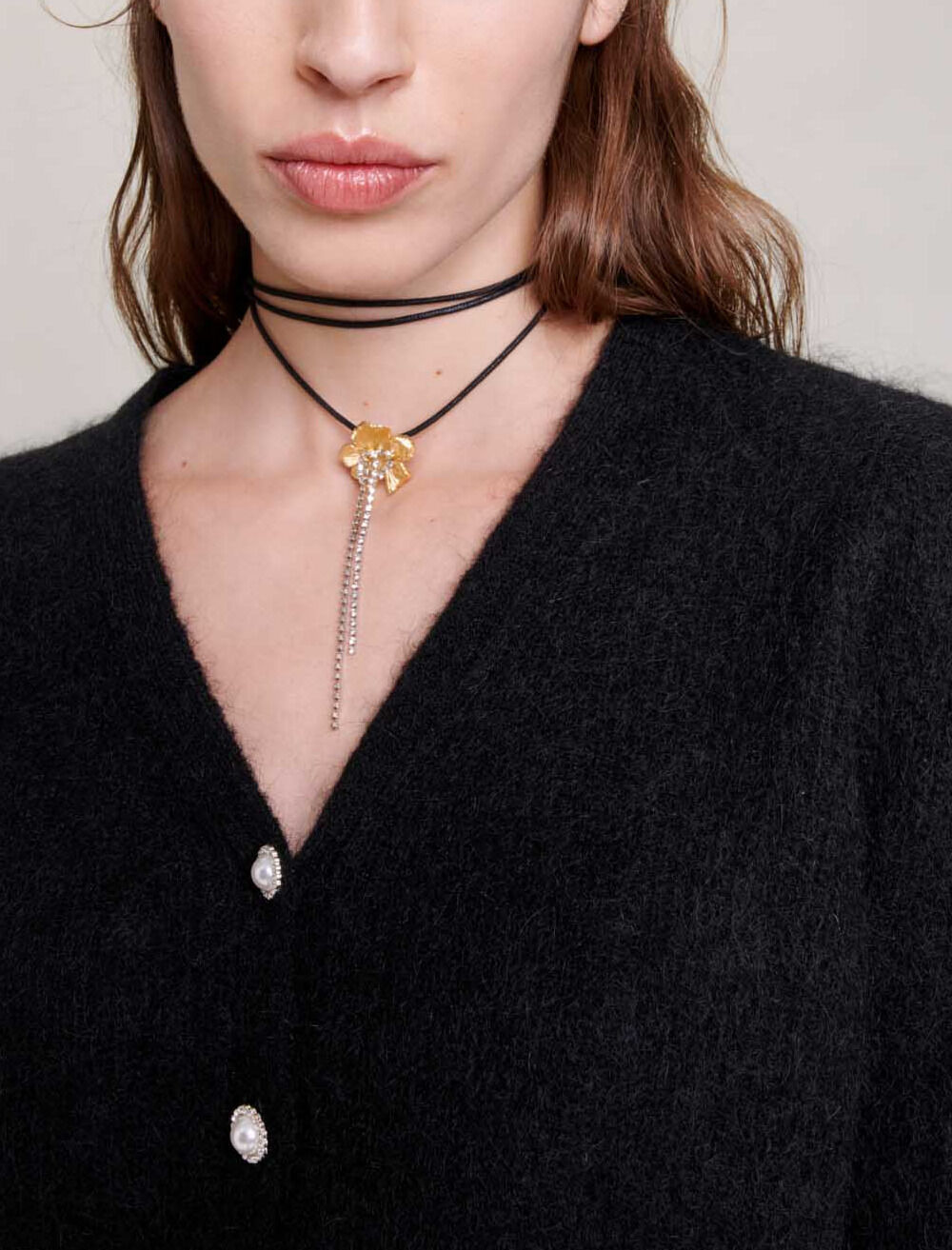 Wool and mohair cardigan Black / Gray For Women | Maje