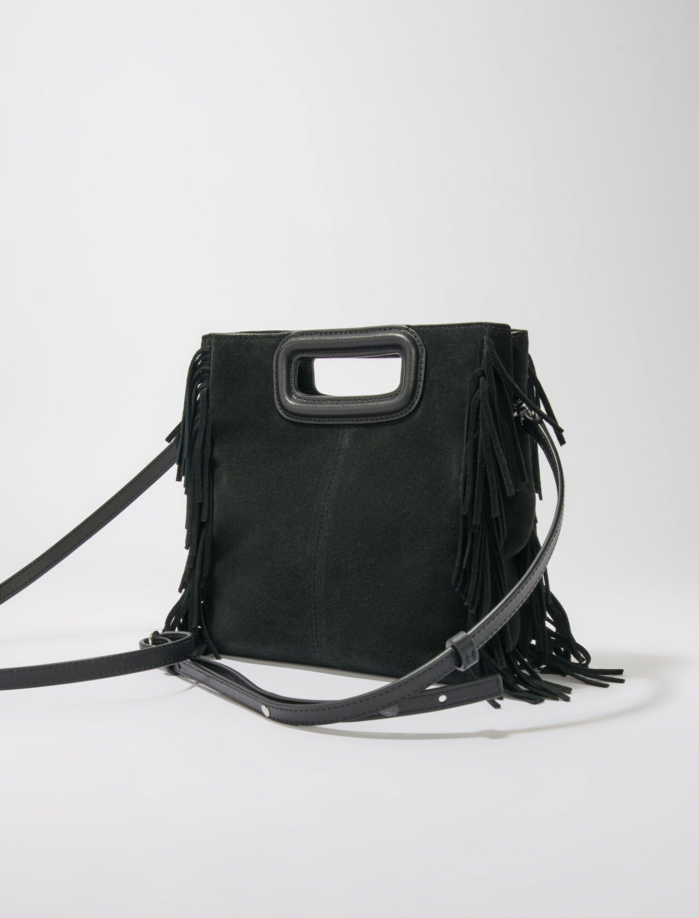 Maje fringed leather clutch bag - Black