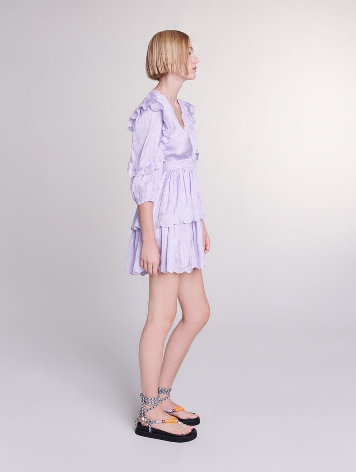 Short satin-look embroidered dress