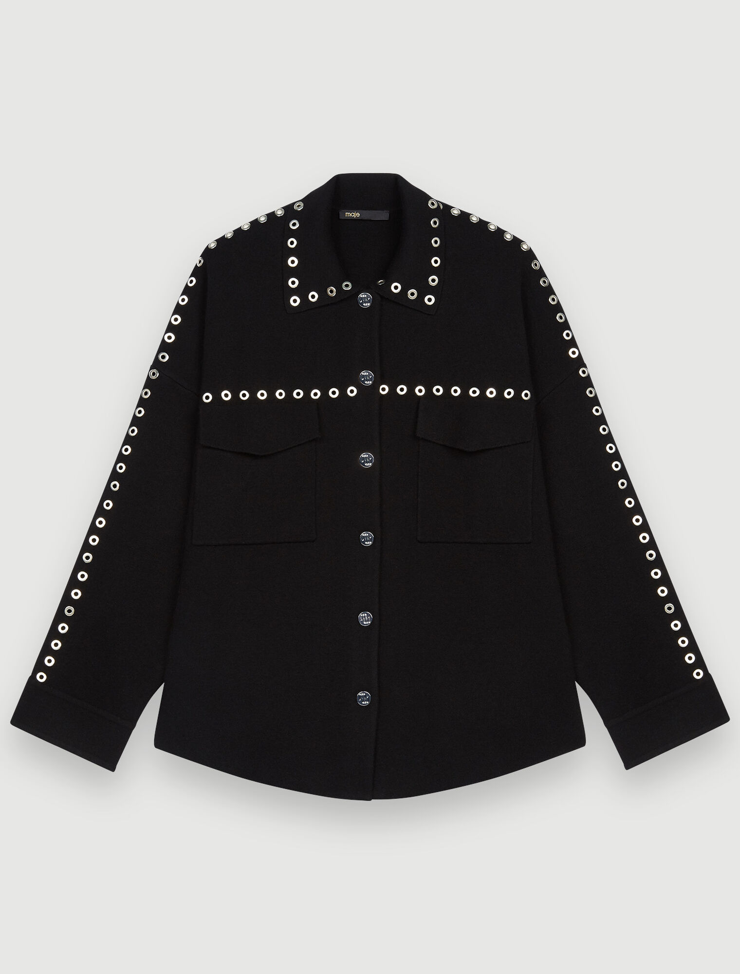 Knit overshirt with eyelets