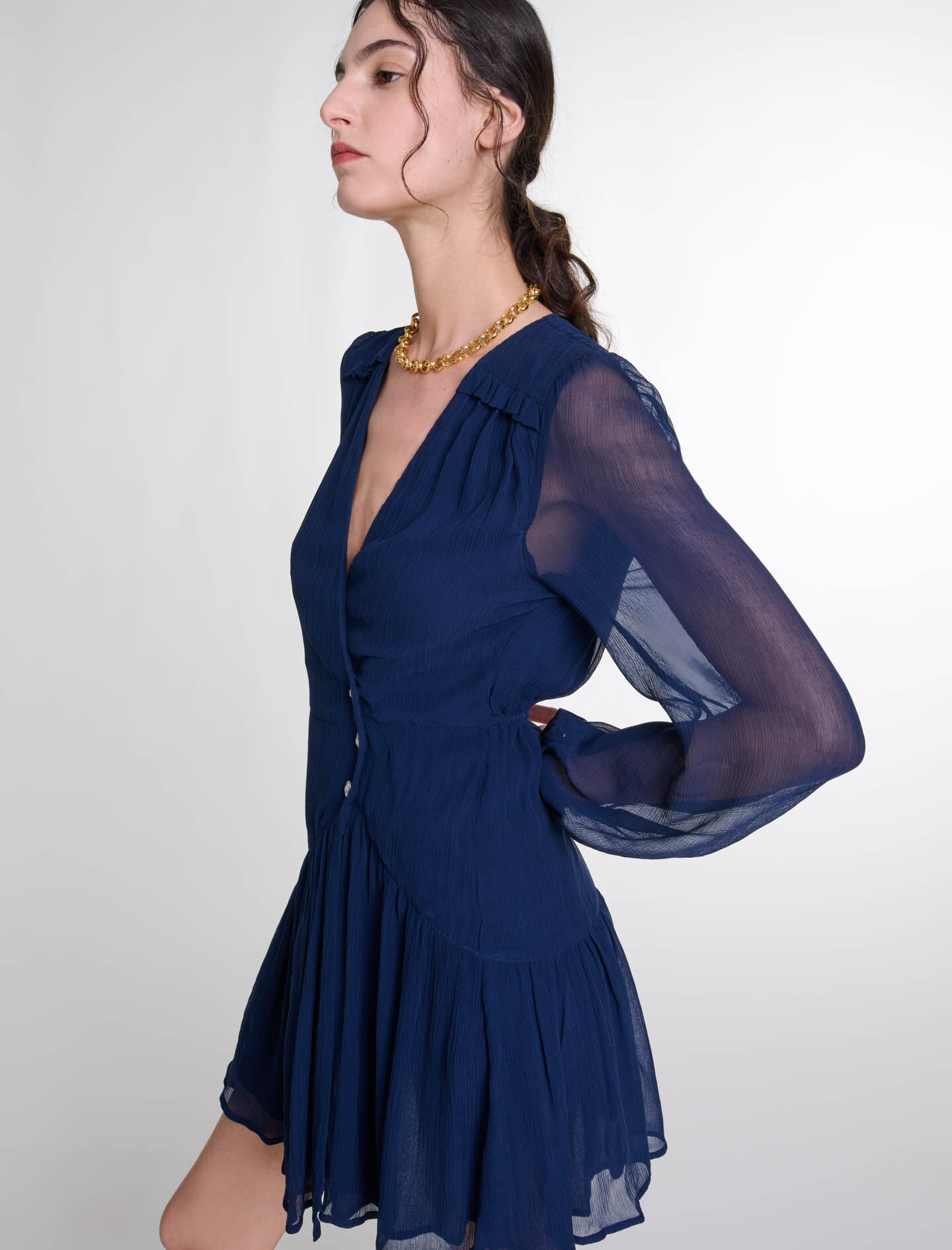 Short ruffled dress Blue For Women | Maje