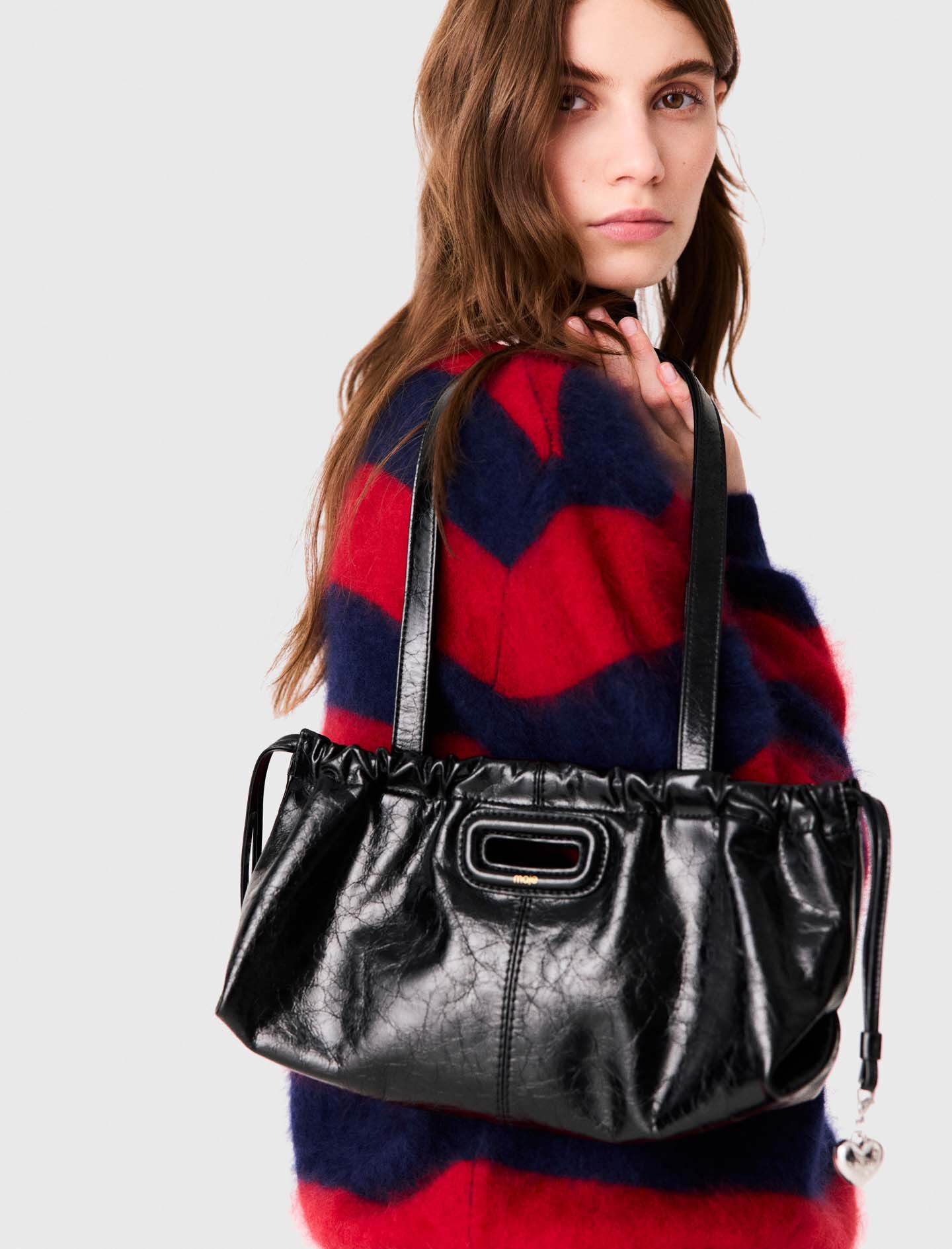 Crackled leather Milpli Gazette Black / Gray For Women | Maje