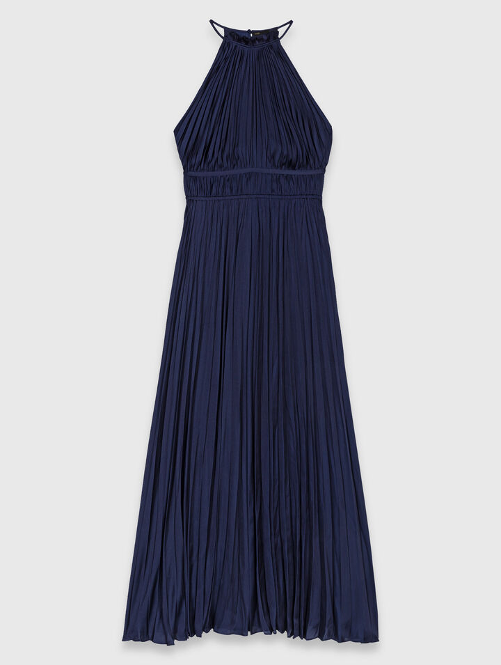 Pleated satin maxi dress