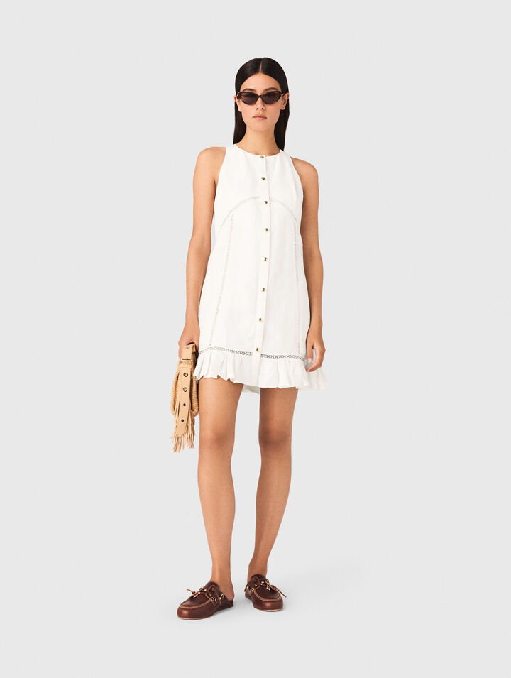 Embroidered linen-blend dress