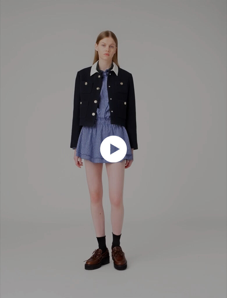Cropped tweed jacket, removable collar Blue For Women | Maje