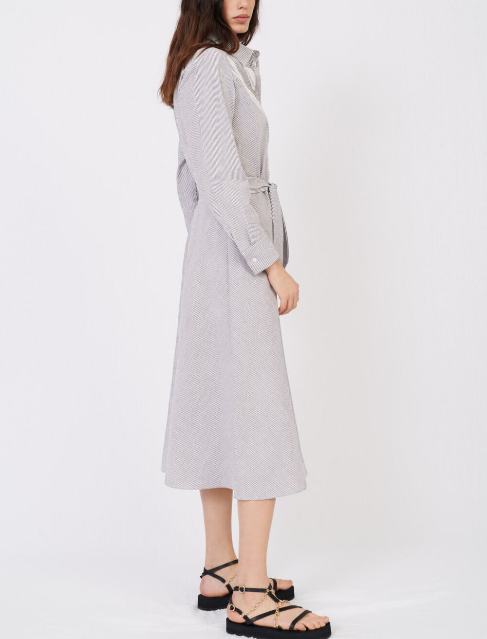 Striped and lace shirt dress Blue For Women | Maje