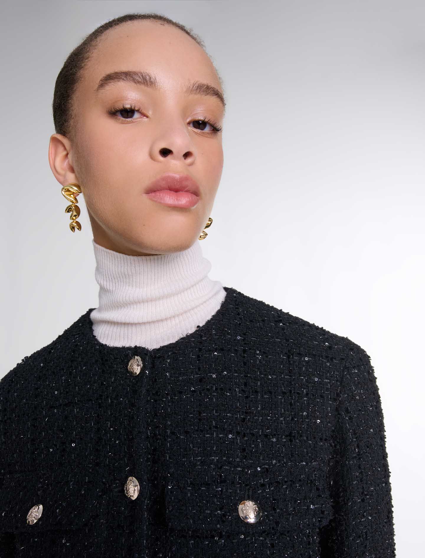 Short tweed jacket Black / Gray For Women | Maje