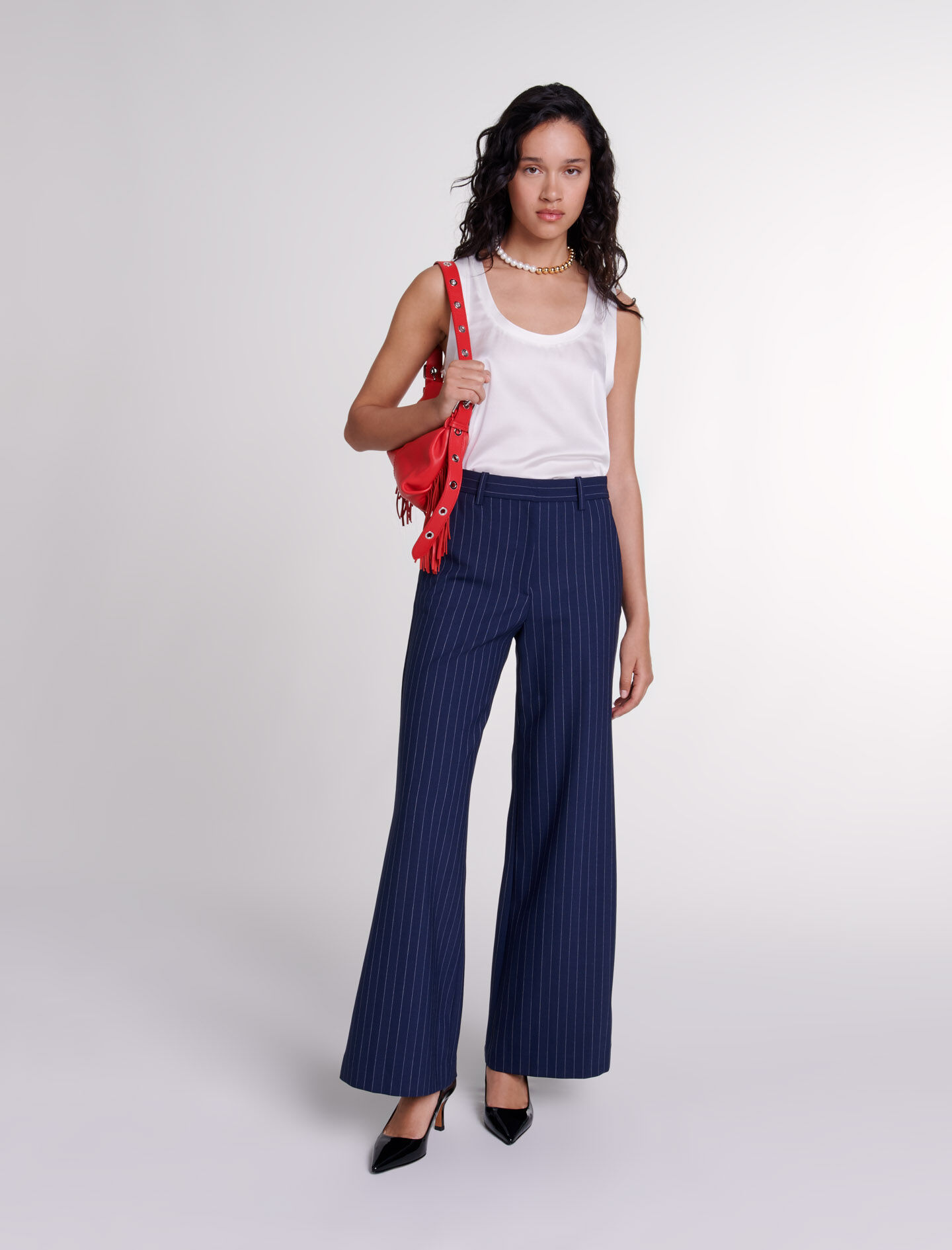 Blue white striped trousers clearance