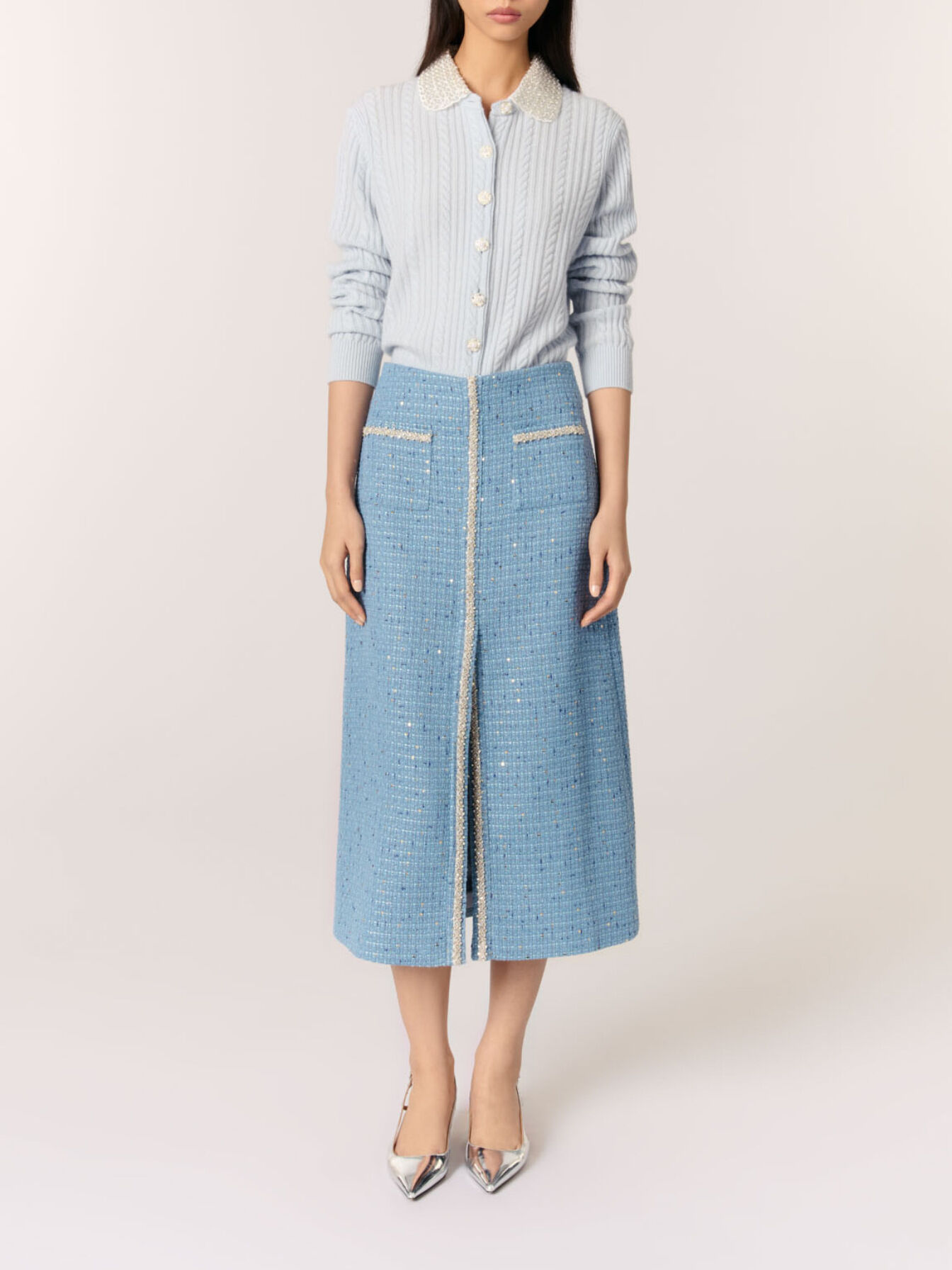Sequin tweed midi skirt Blue For Women | Maje