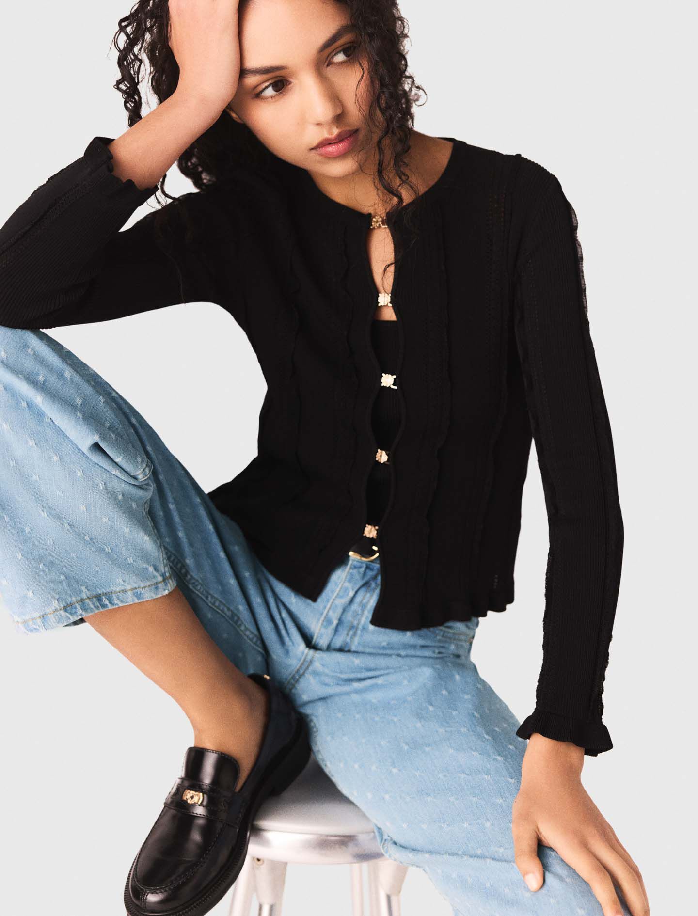 2-in-1 cardigan Black / Gray For Women | Maje