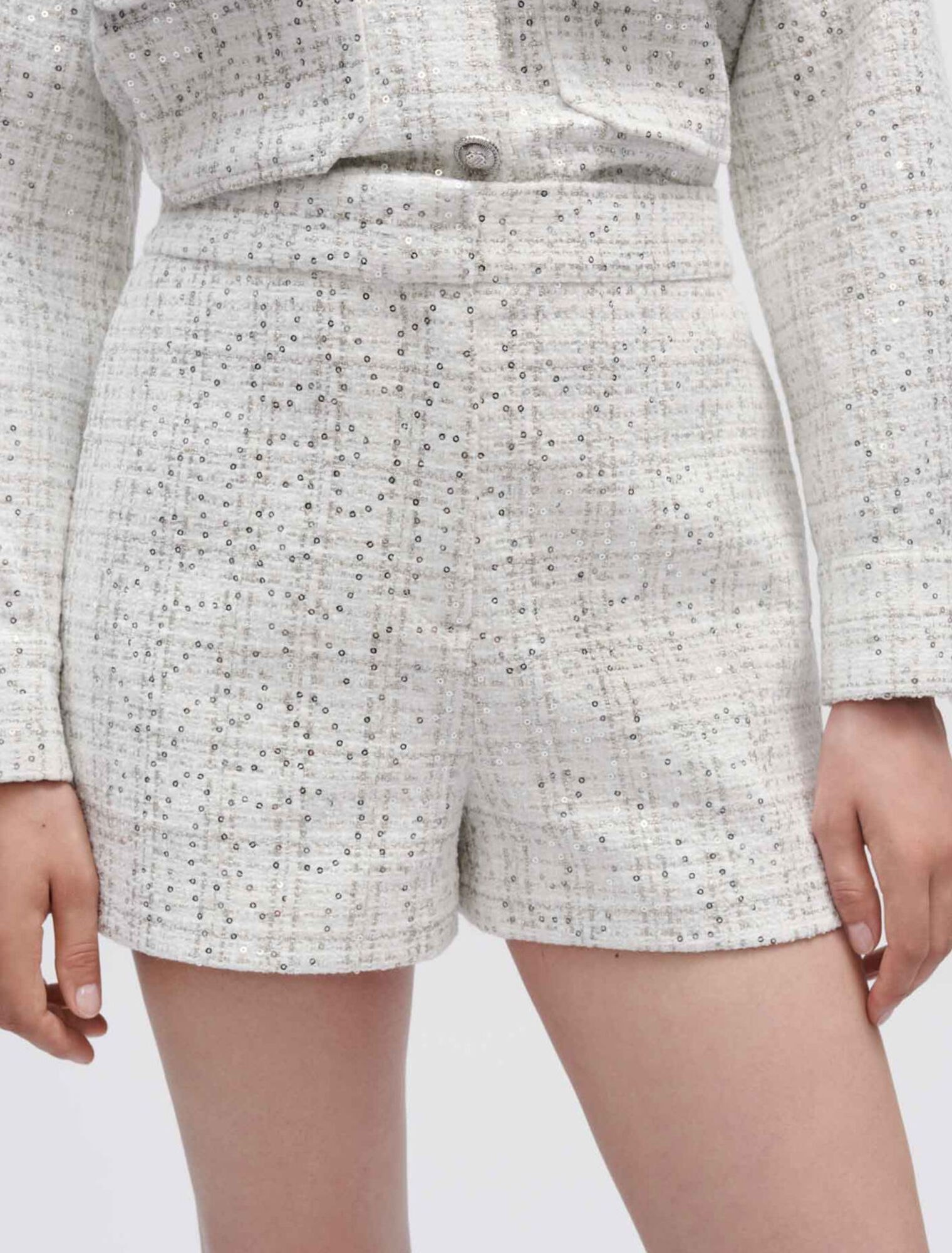 Sequinned ecru tweed shorts