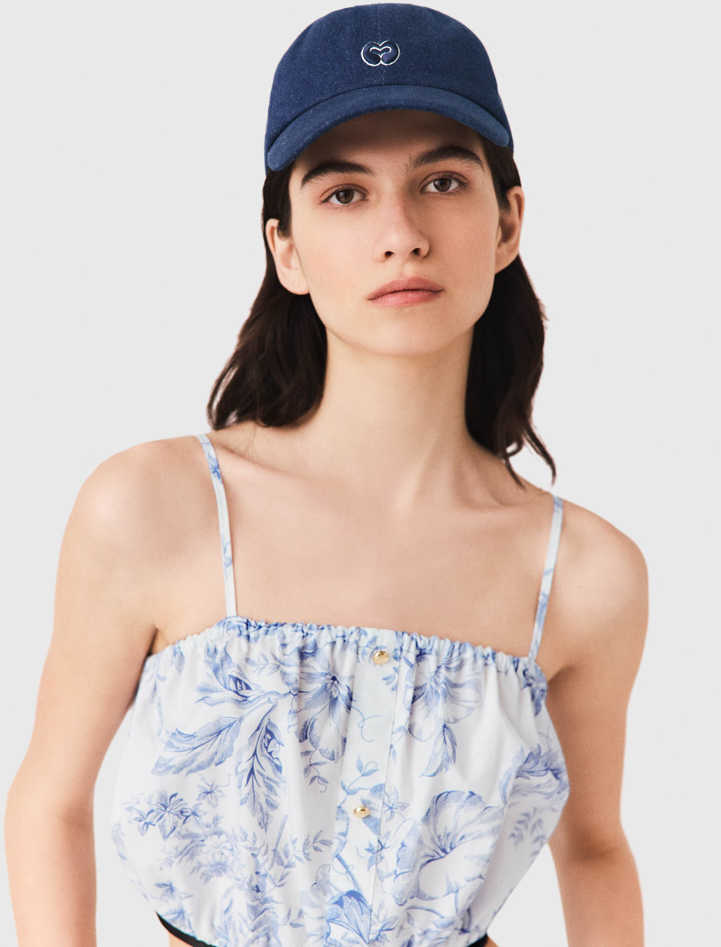帽子 Raw Blue Denim Hat Raw denim cap with logo Blue For Women | Maje