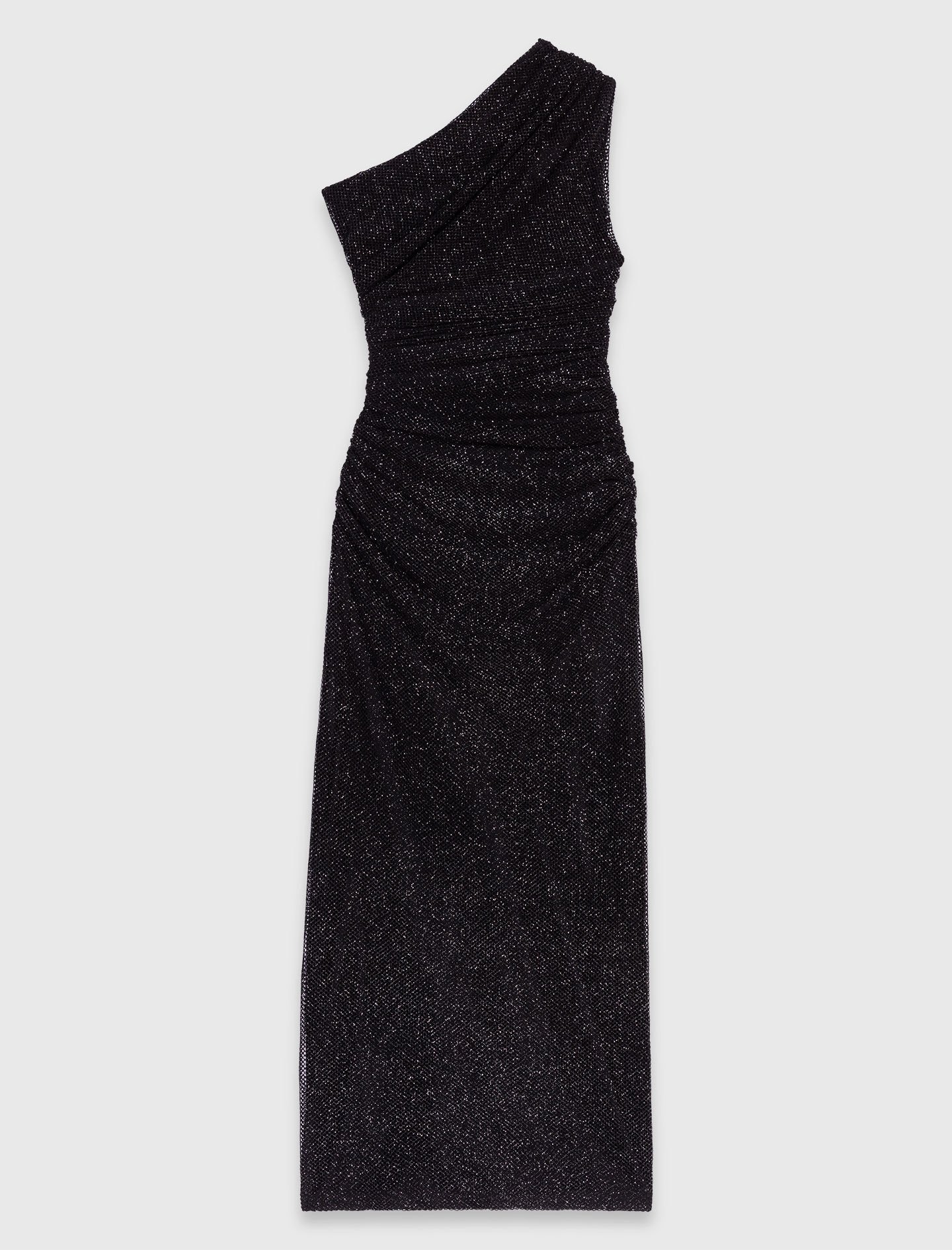 Asymmetric rhinestone knit dress Black / Gray For Women | Maje