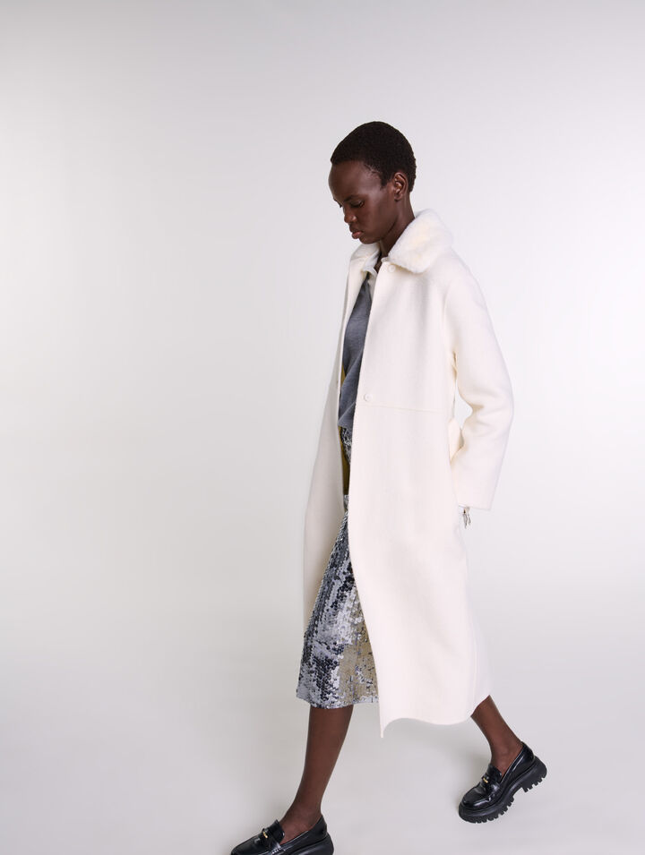 Wool coat with removable collar
