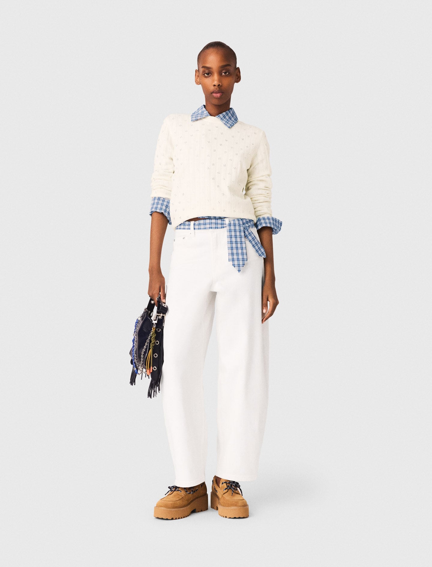 Rhinestone-front cardigan White For Women | Maje