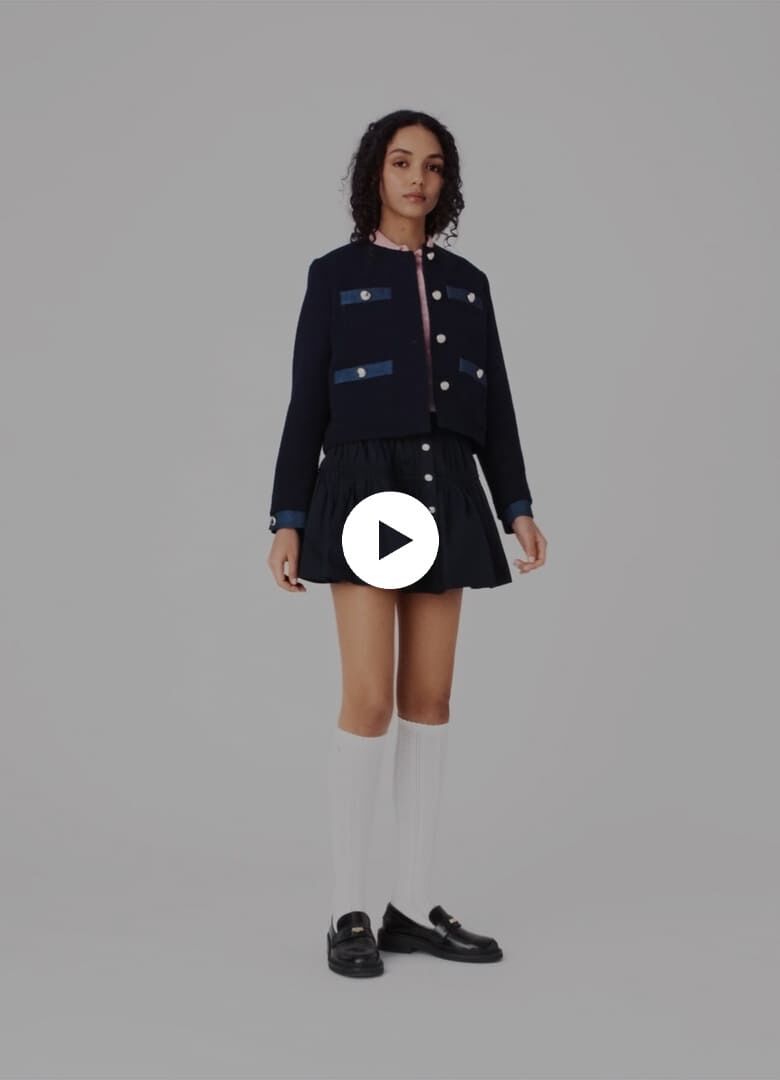Tweed jacket with denim trim Blue For Women | Maje