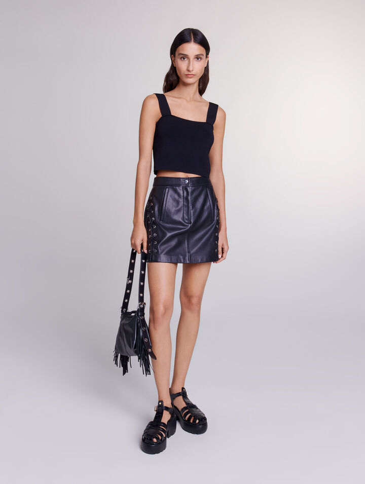 마쥬 Maje Short leather skirt,Black