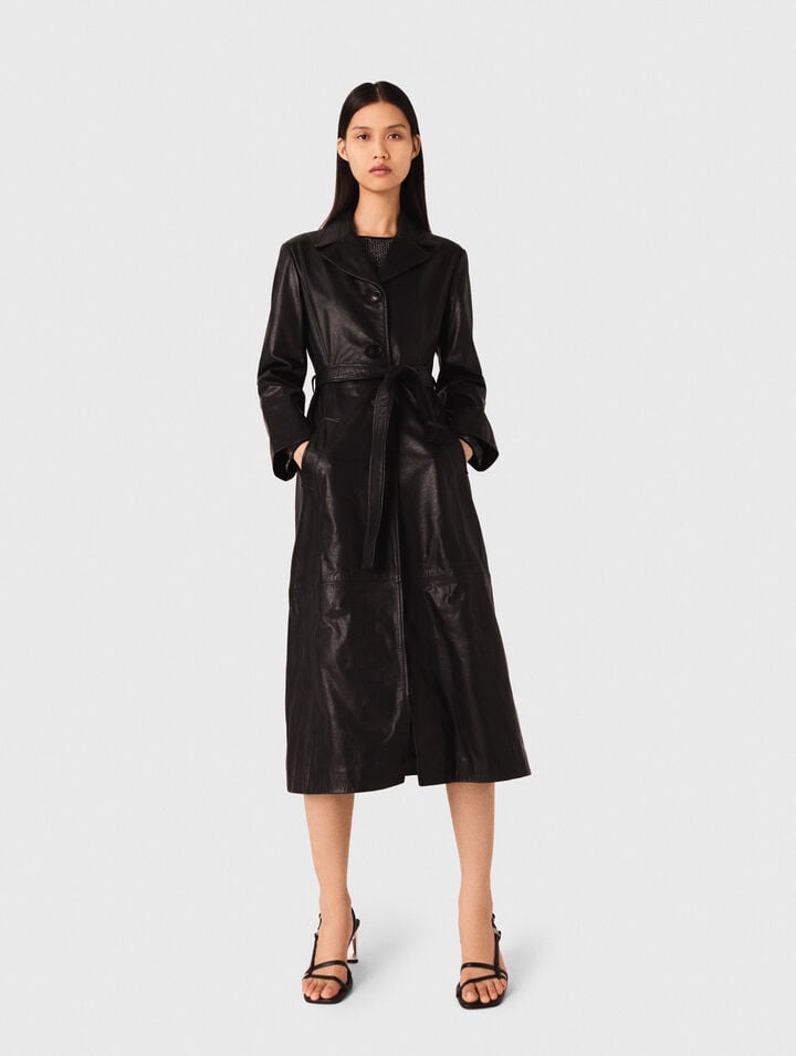 Long leather trench coat