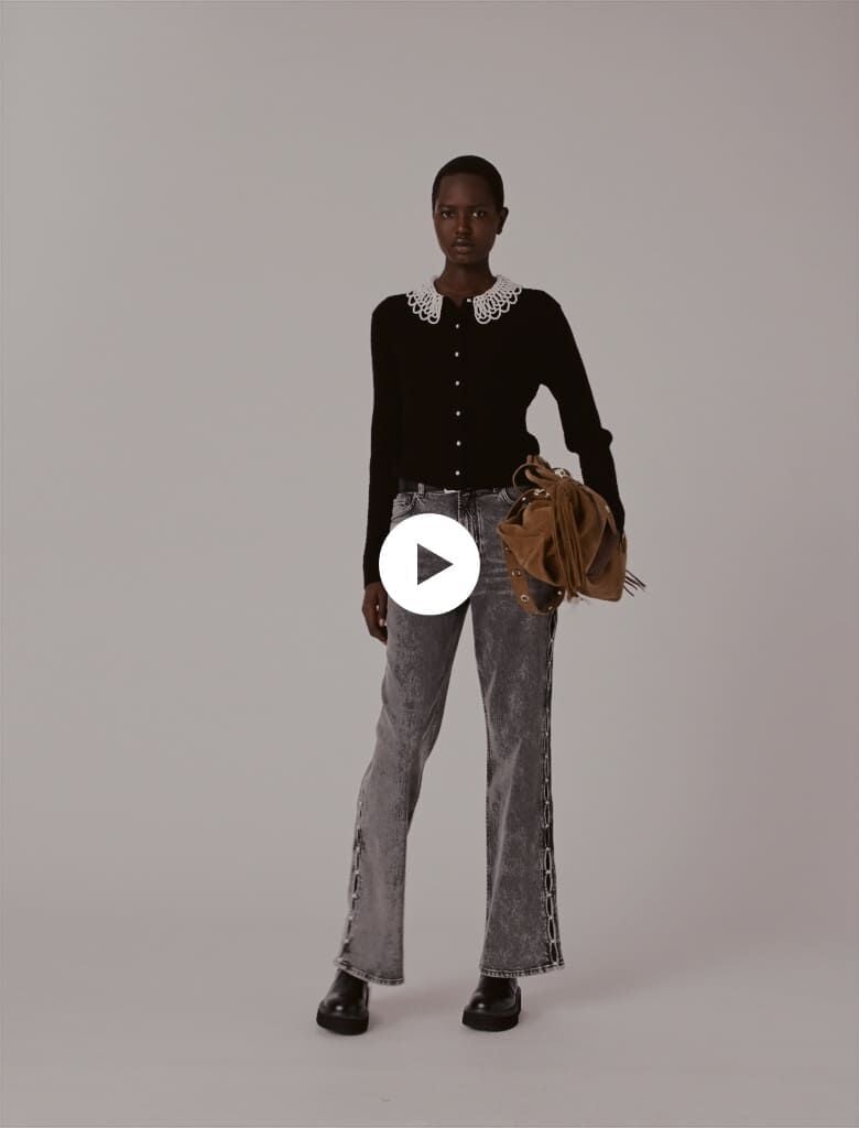 Cardigan with removable beaded collar Black / Gray For Women | Maje