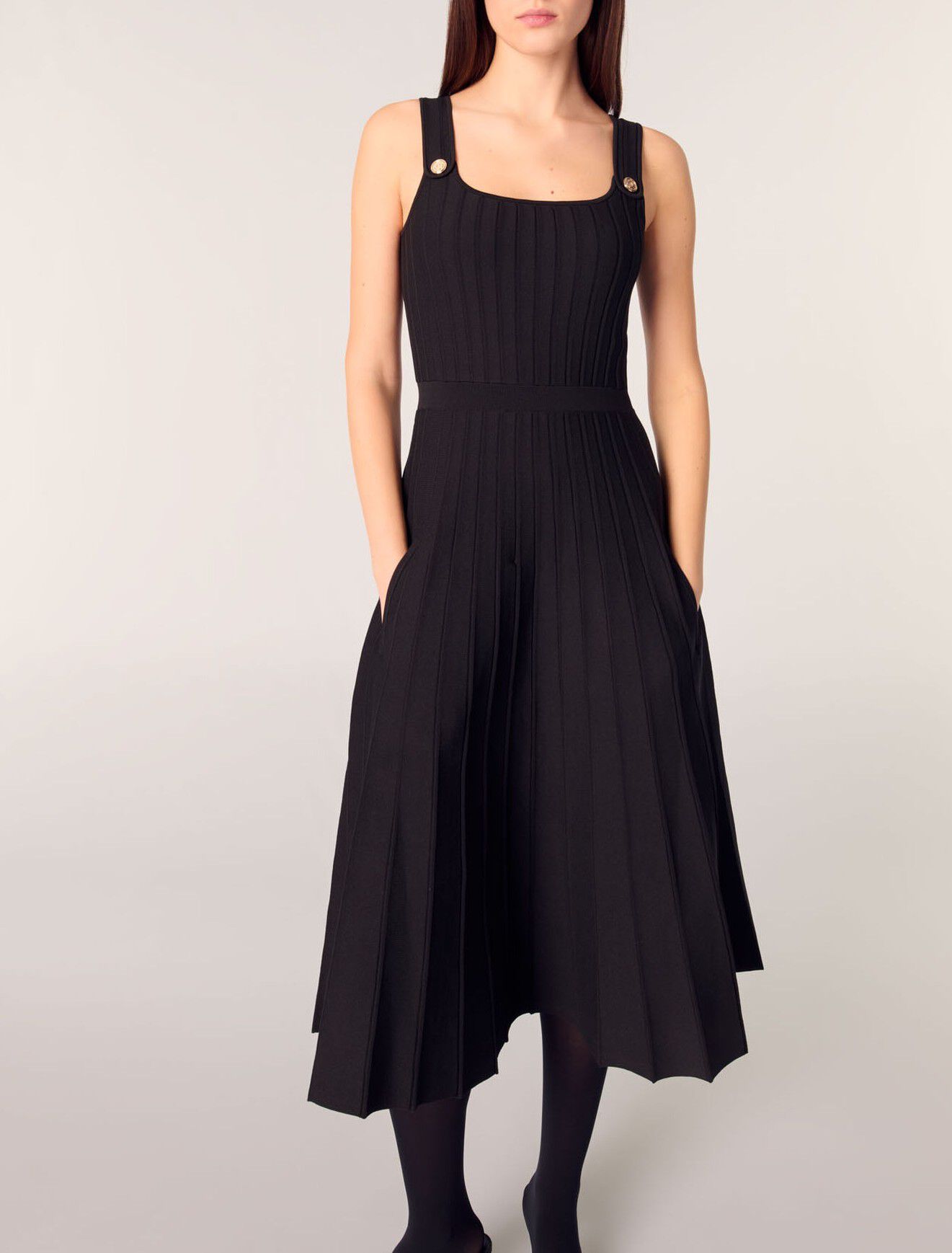 Pleated knit midi dress Black / Gray For Women | Maje