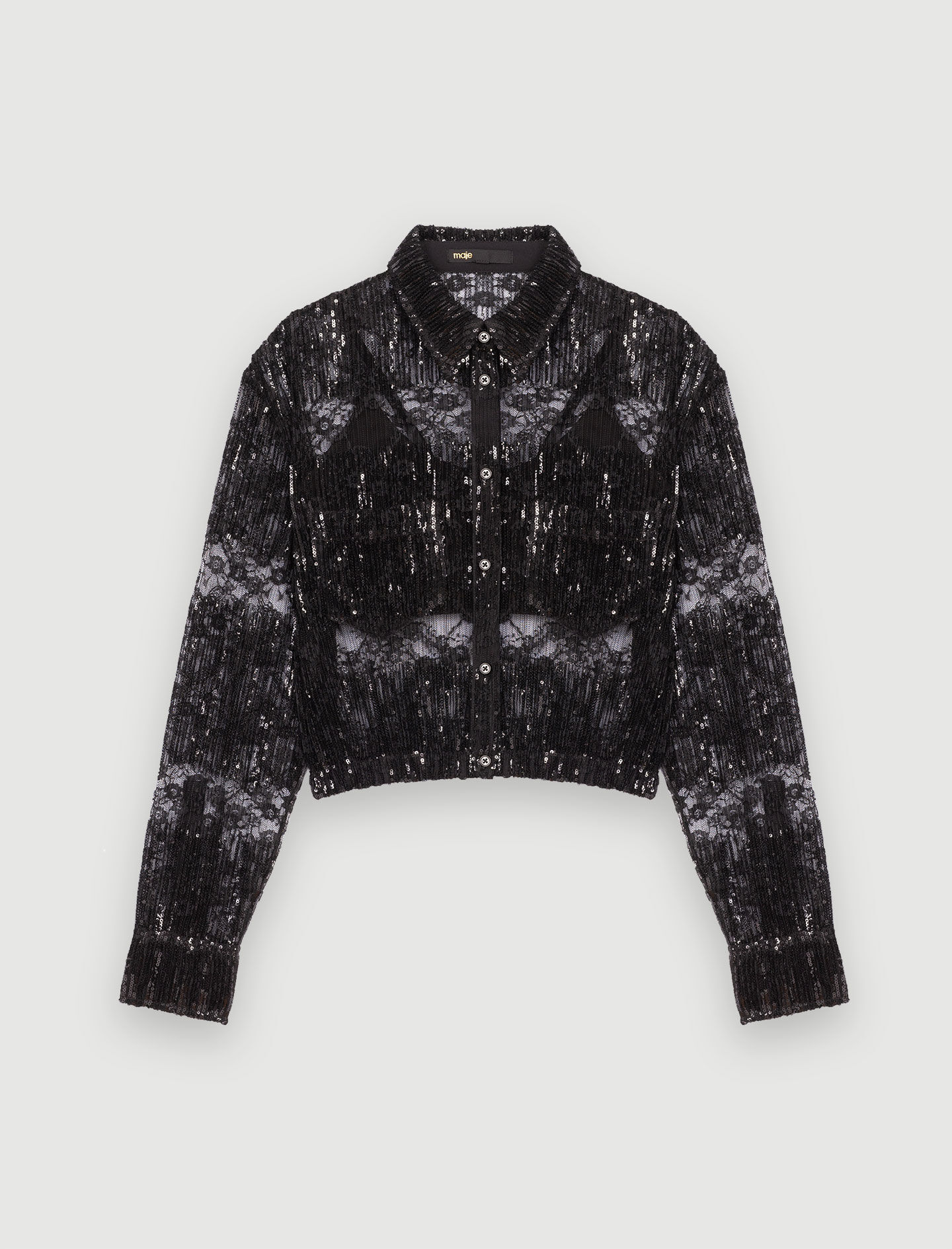 Pleated lace cropped shirt