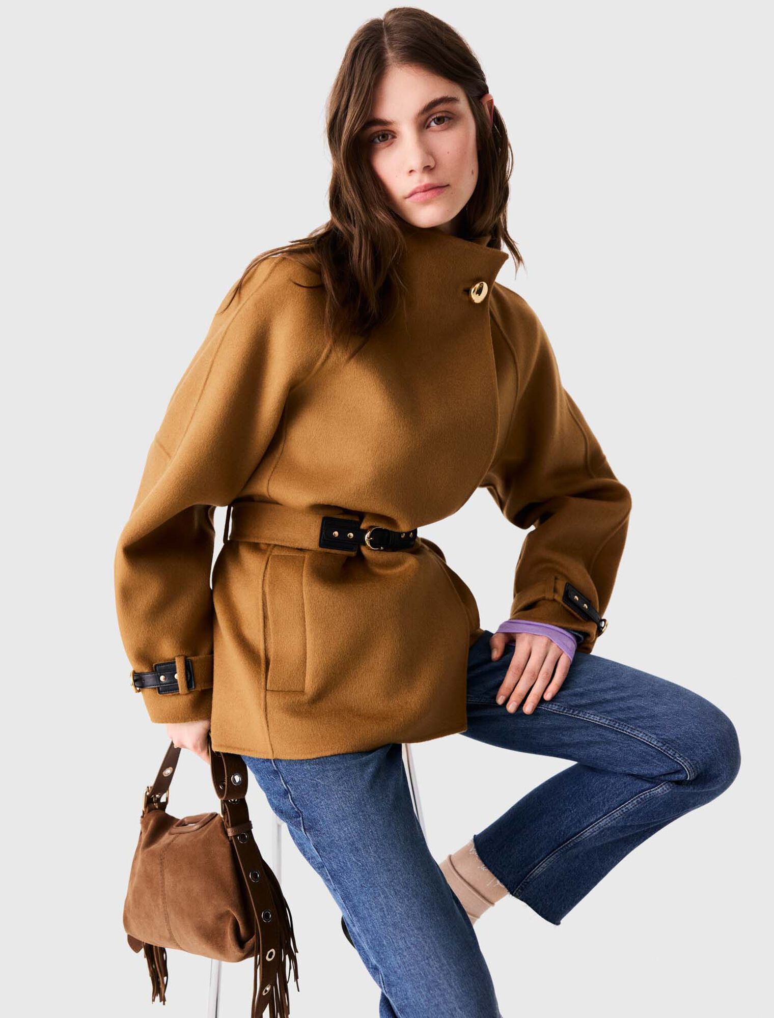 Belted mid-length wool coat
