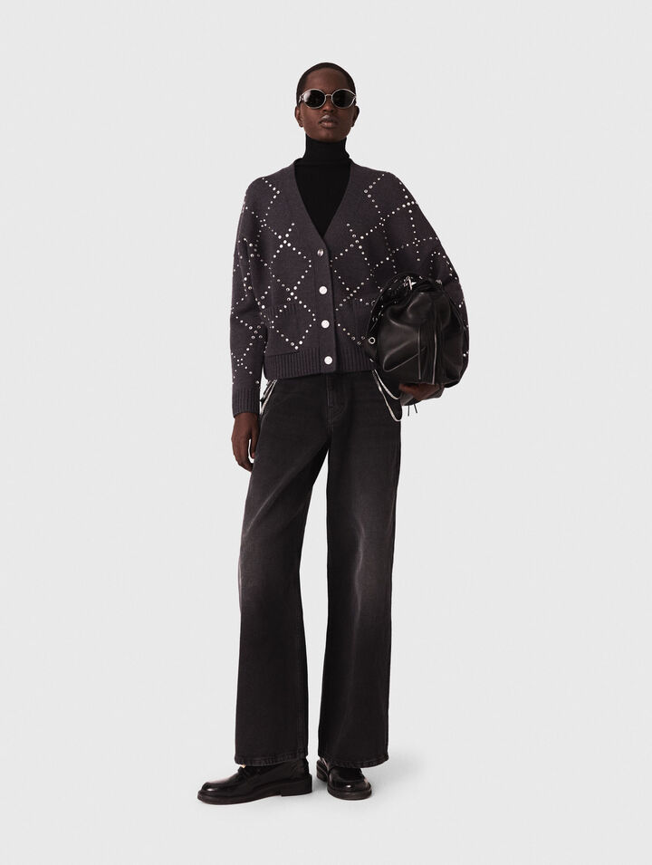 Rhinestone check cardigan