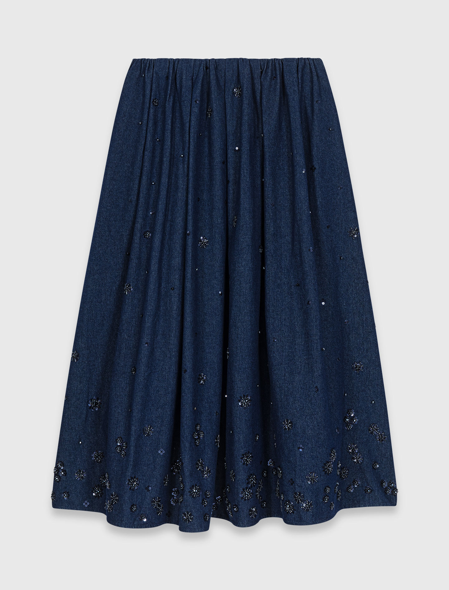 Embroidered denim midi skirt Blue For Women | Maje