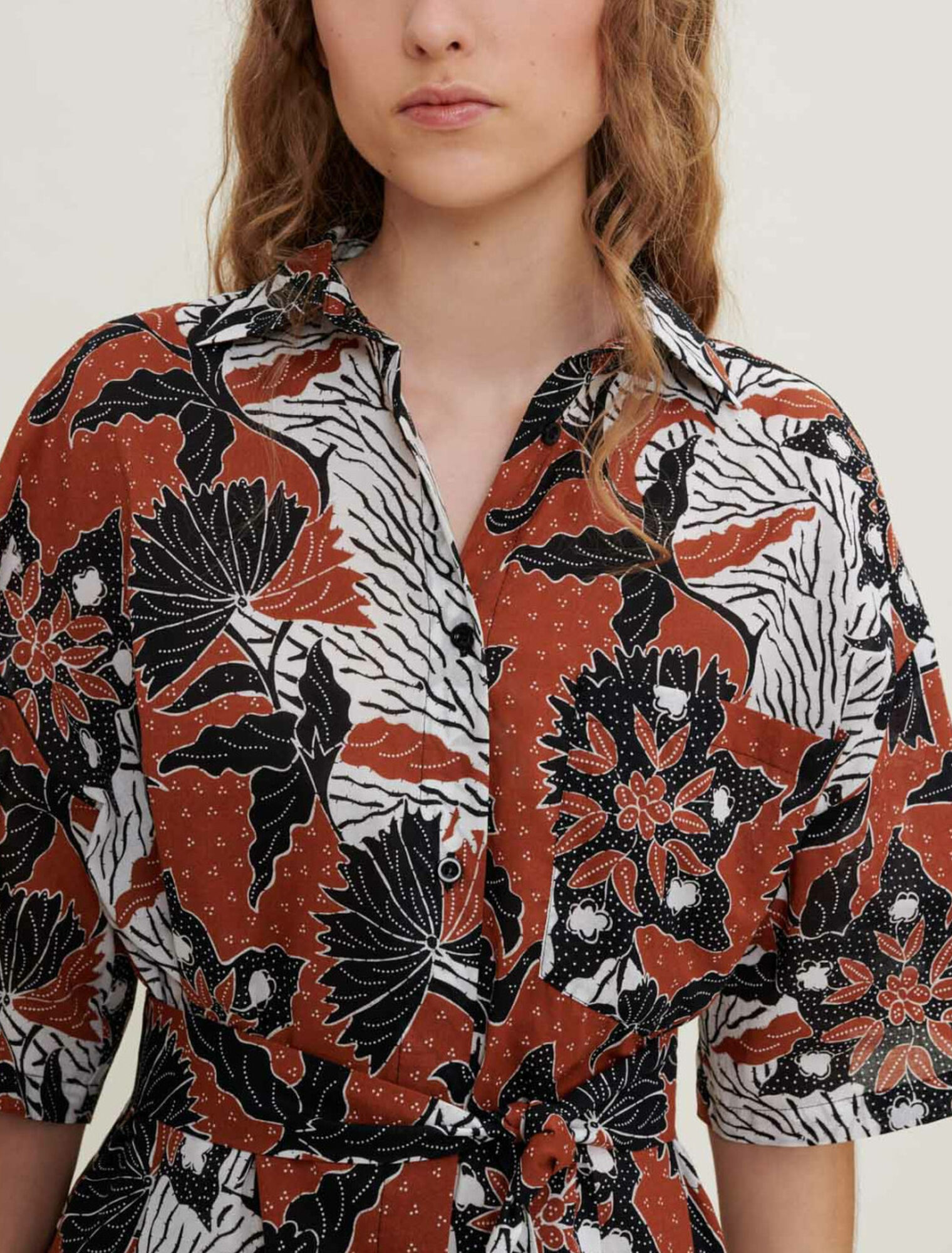 Printed cotton voile shirt dress