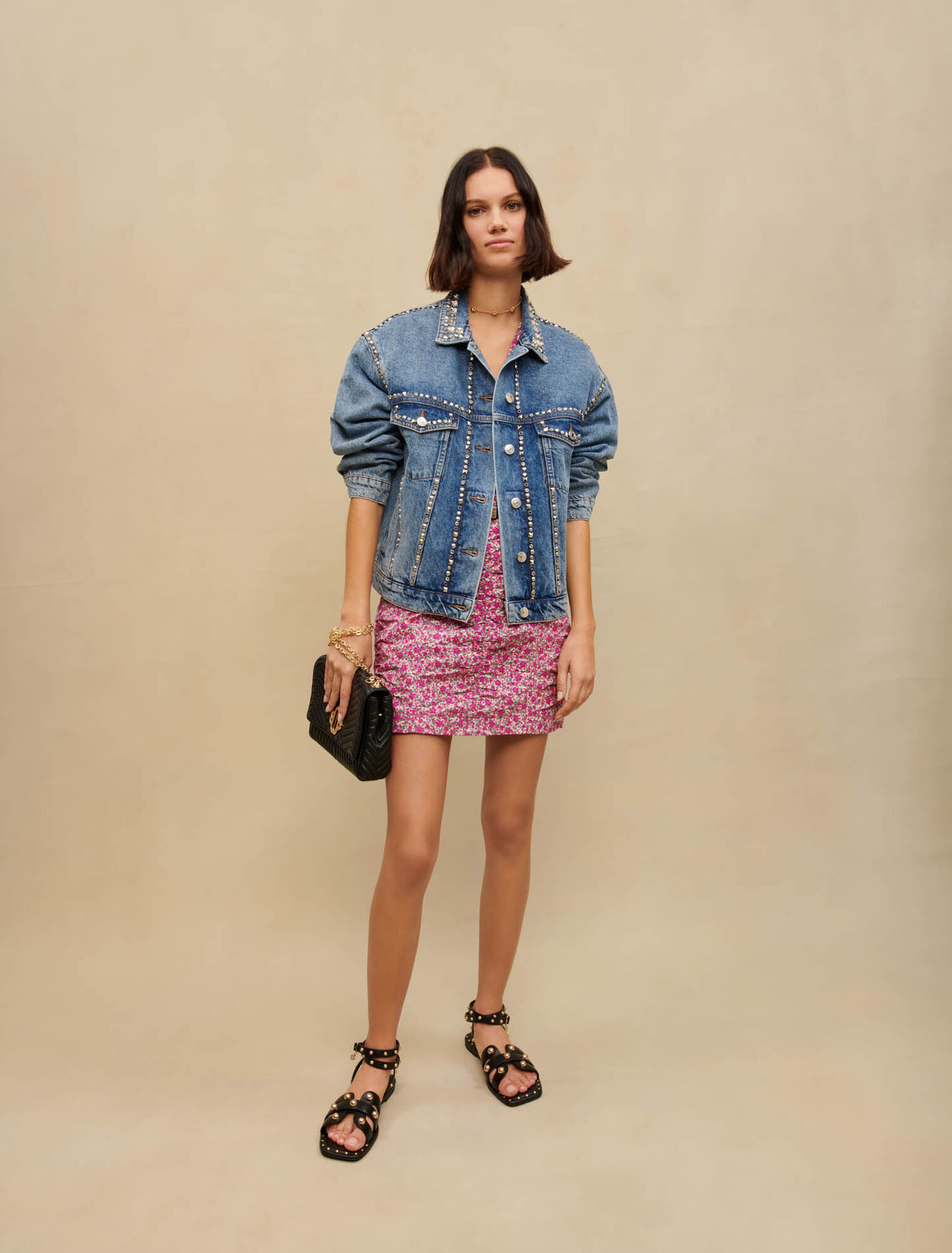 Denim jacket with rhinestones