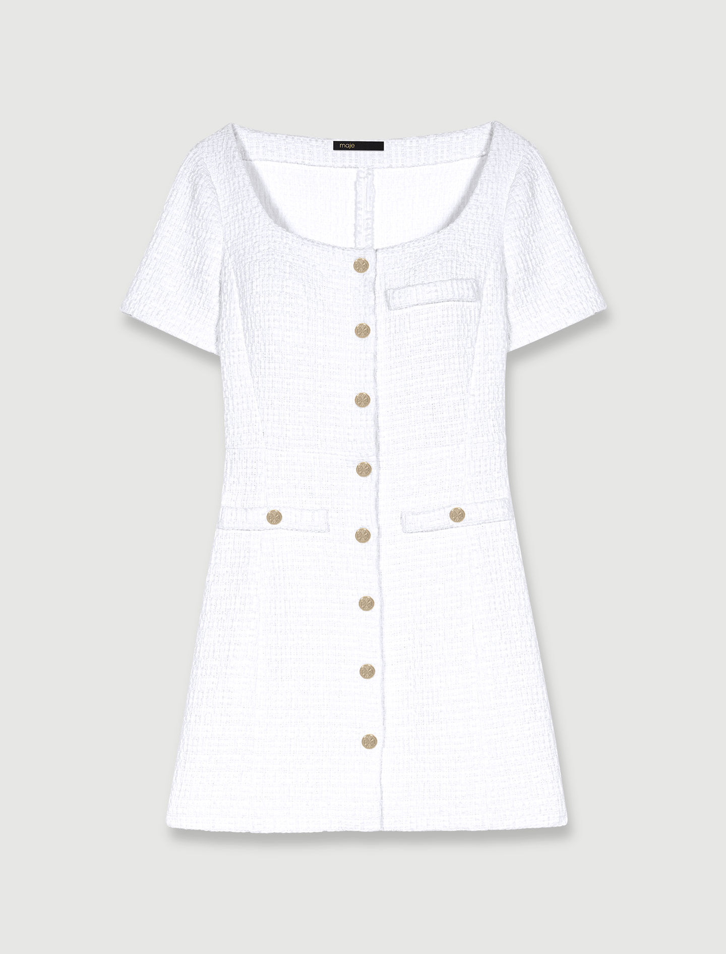 Dual-material tweed dress