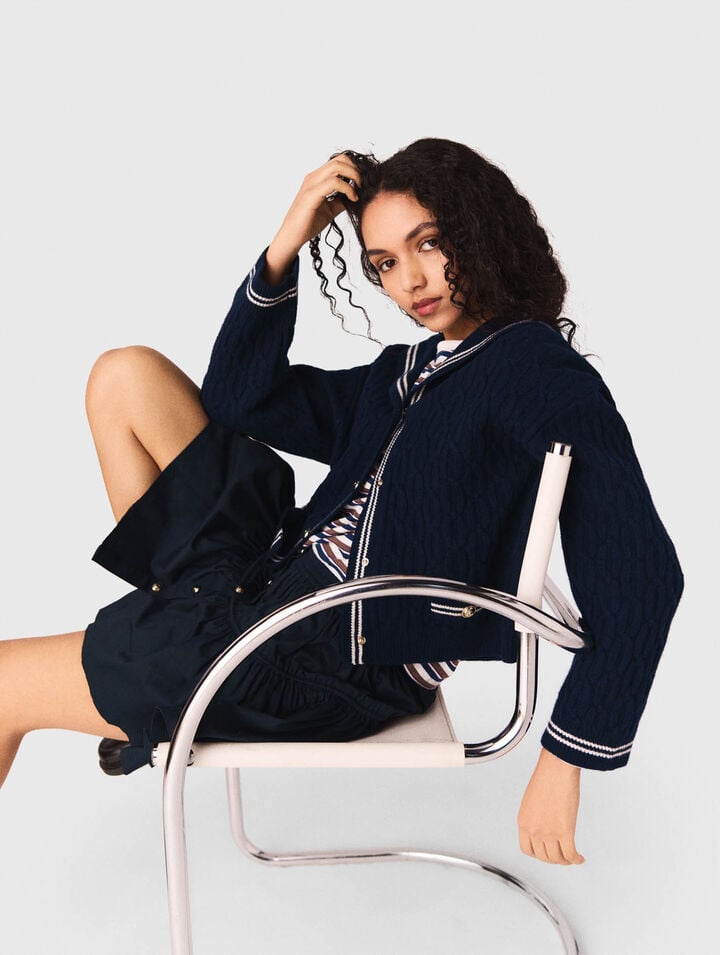 Boat neck cable-knit cardigan