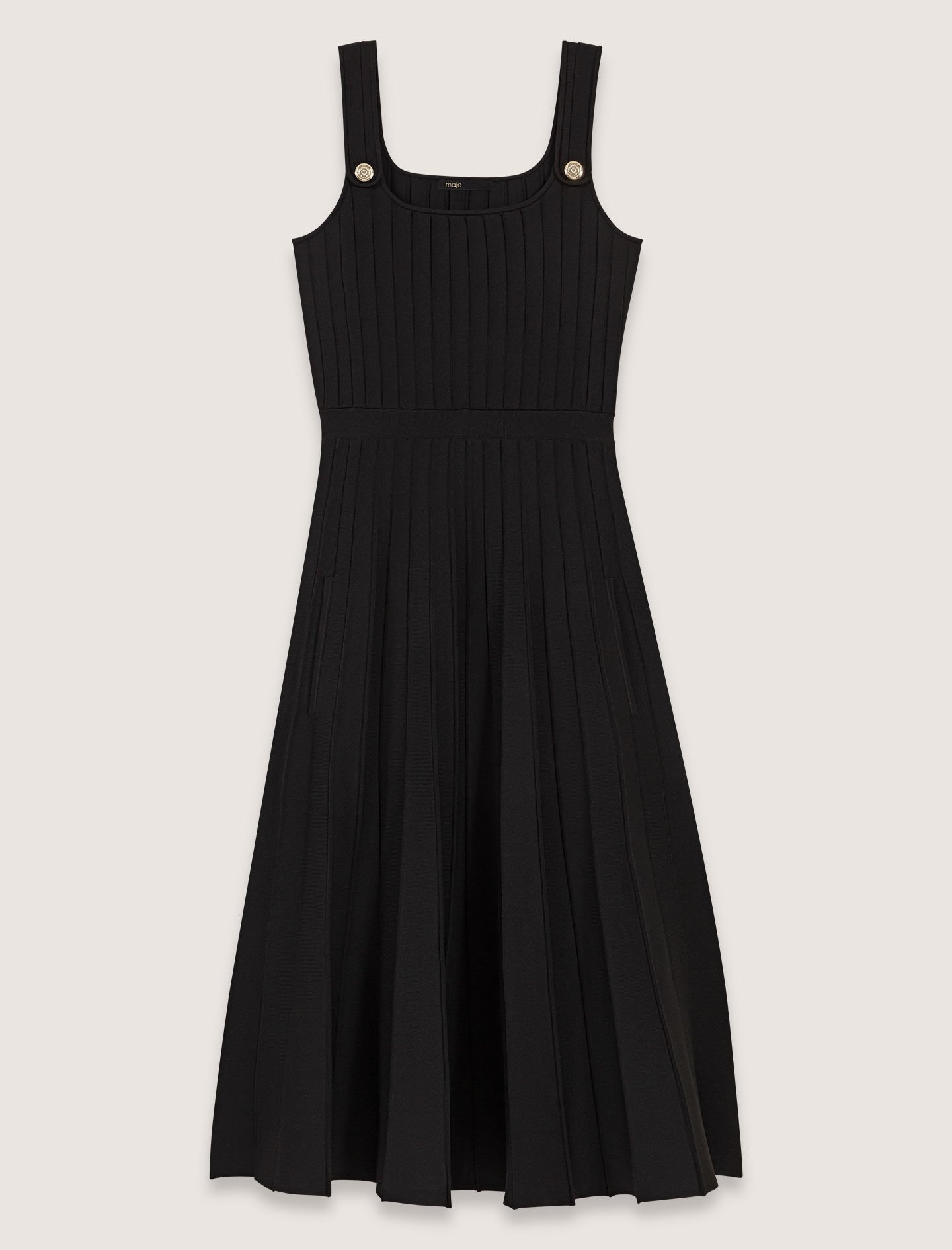 Pleated knit midi dress Black / Gray For Women | Maje