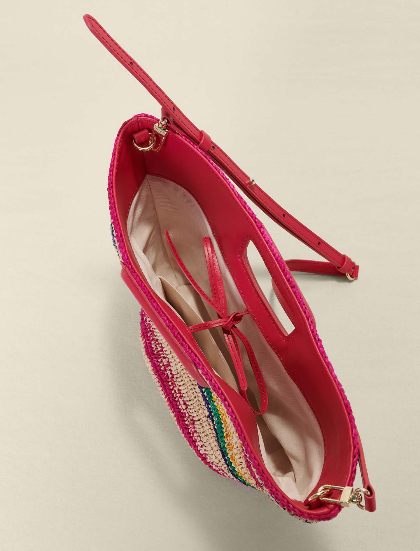 Mini striped raffia basket Pink For Women | Maje