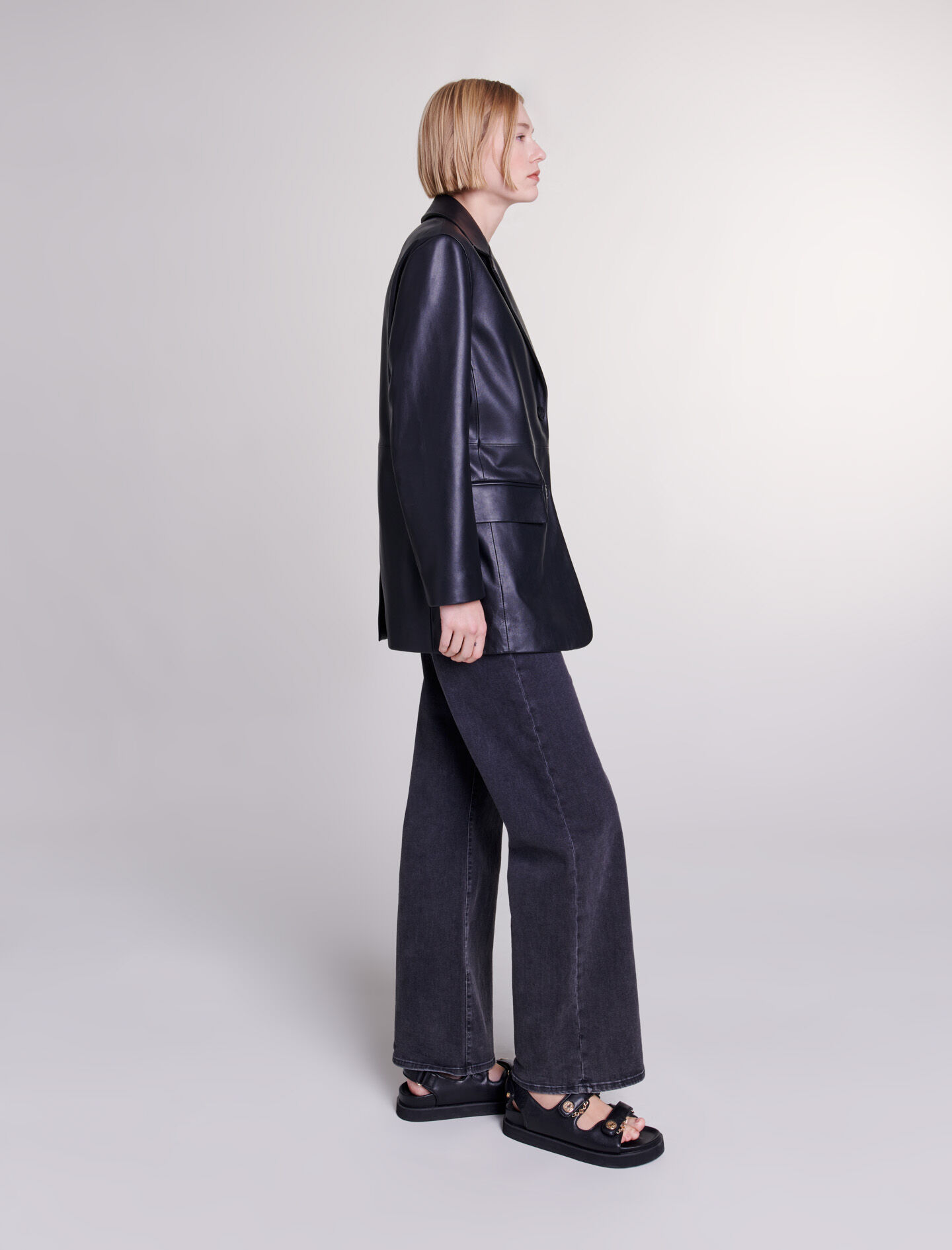 Leather jacket Black / Gray For Women | Maje