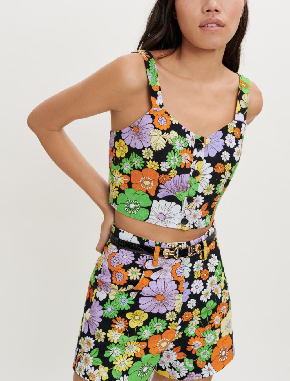 70's floral printed crop top