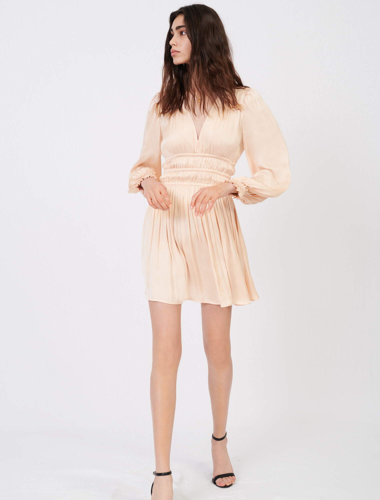 Mini satin dress with ruffles