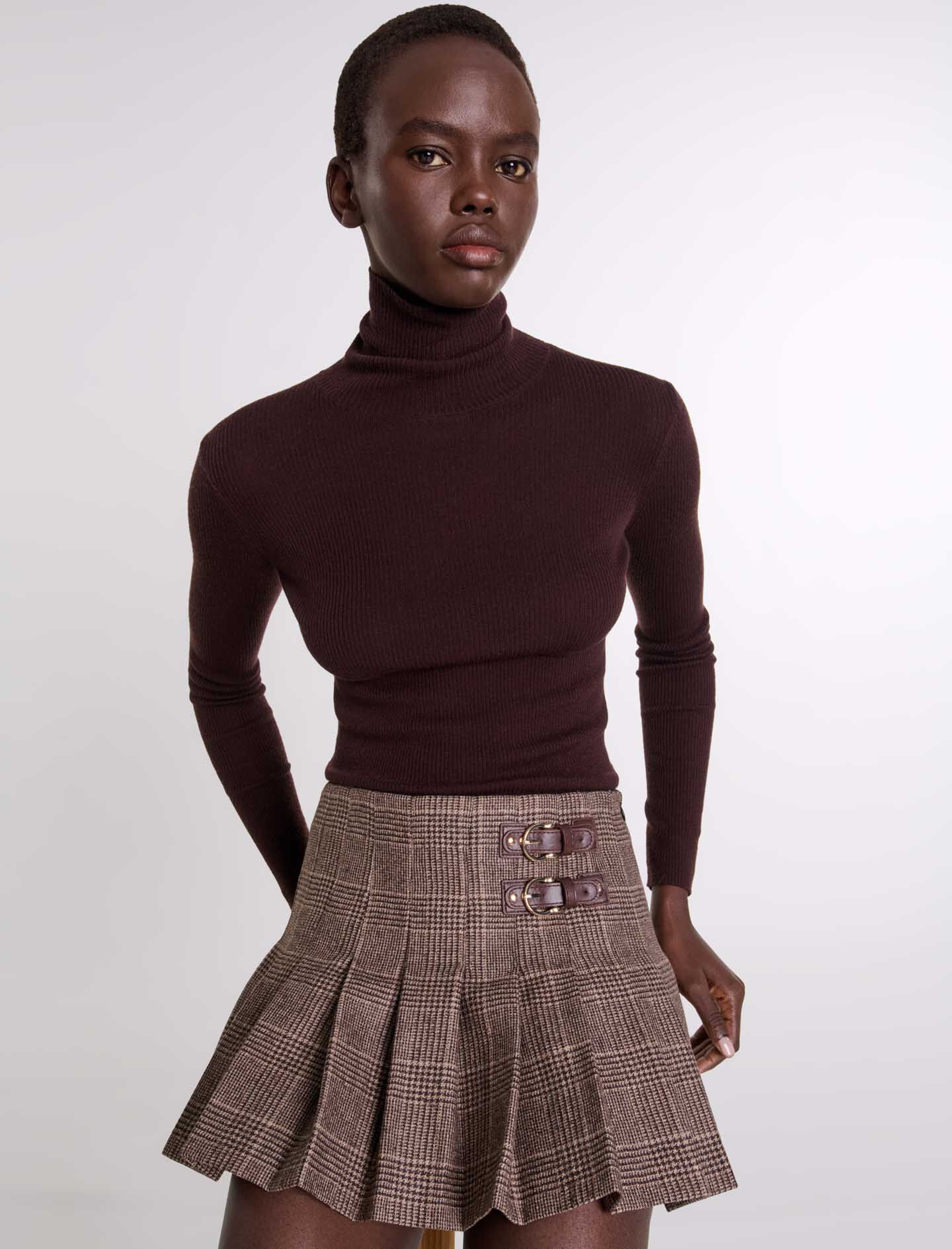 Asymmetrical pleated short skirt Brown For Women | Maje