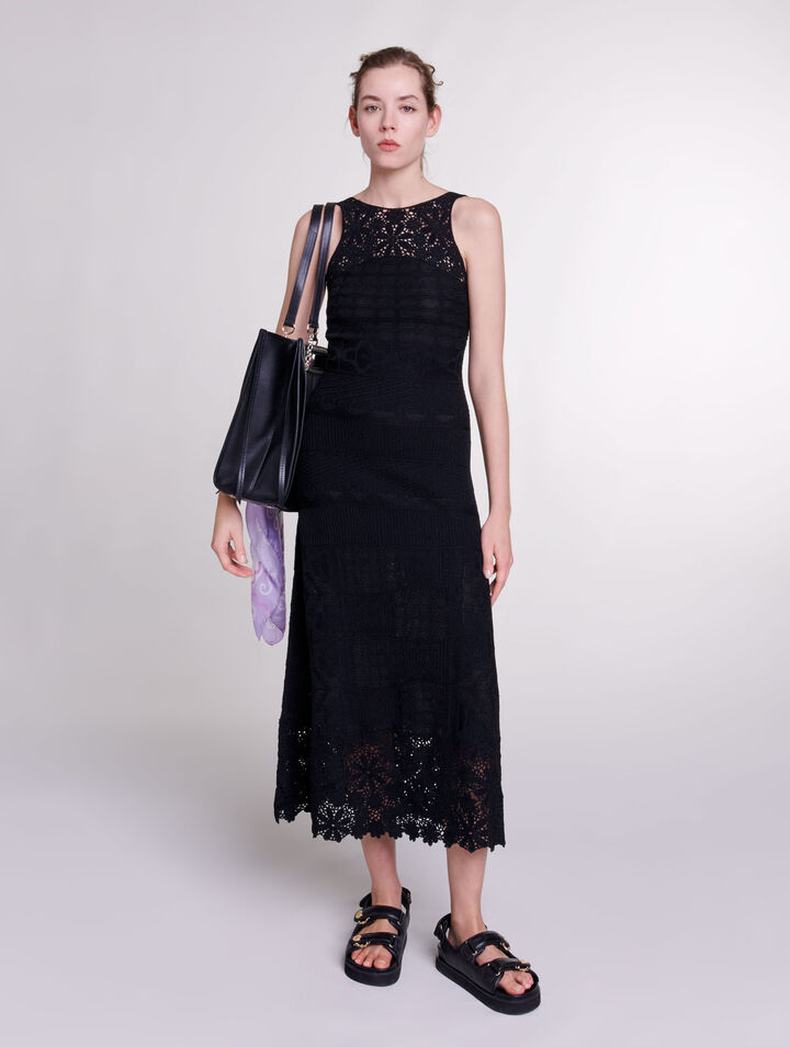마쥬 Maje Crochet-knit maxi dress,Black