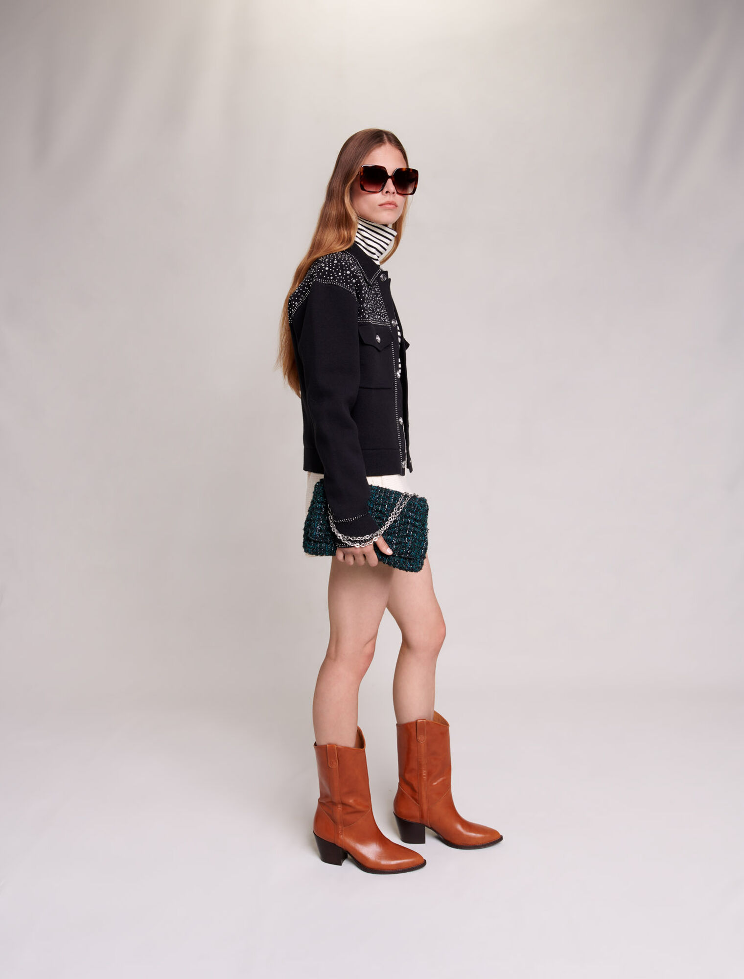 Knit cardigan with rhinestones